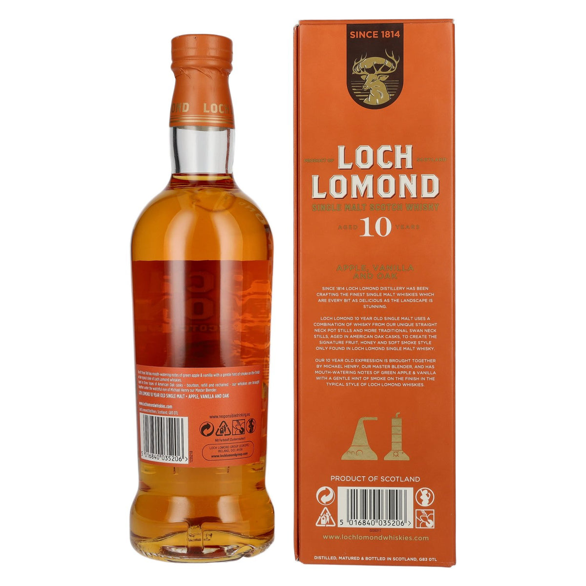 Loch Lomond 10-Year-Old Single Malt Apple, Vanilla and Oak Whisky, 40% ABV, 0.7 litres, in a gift box