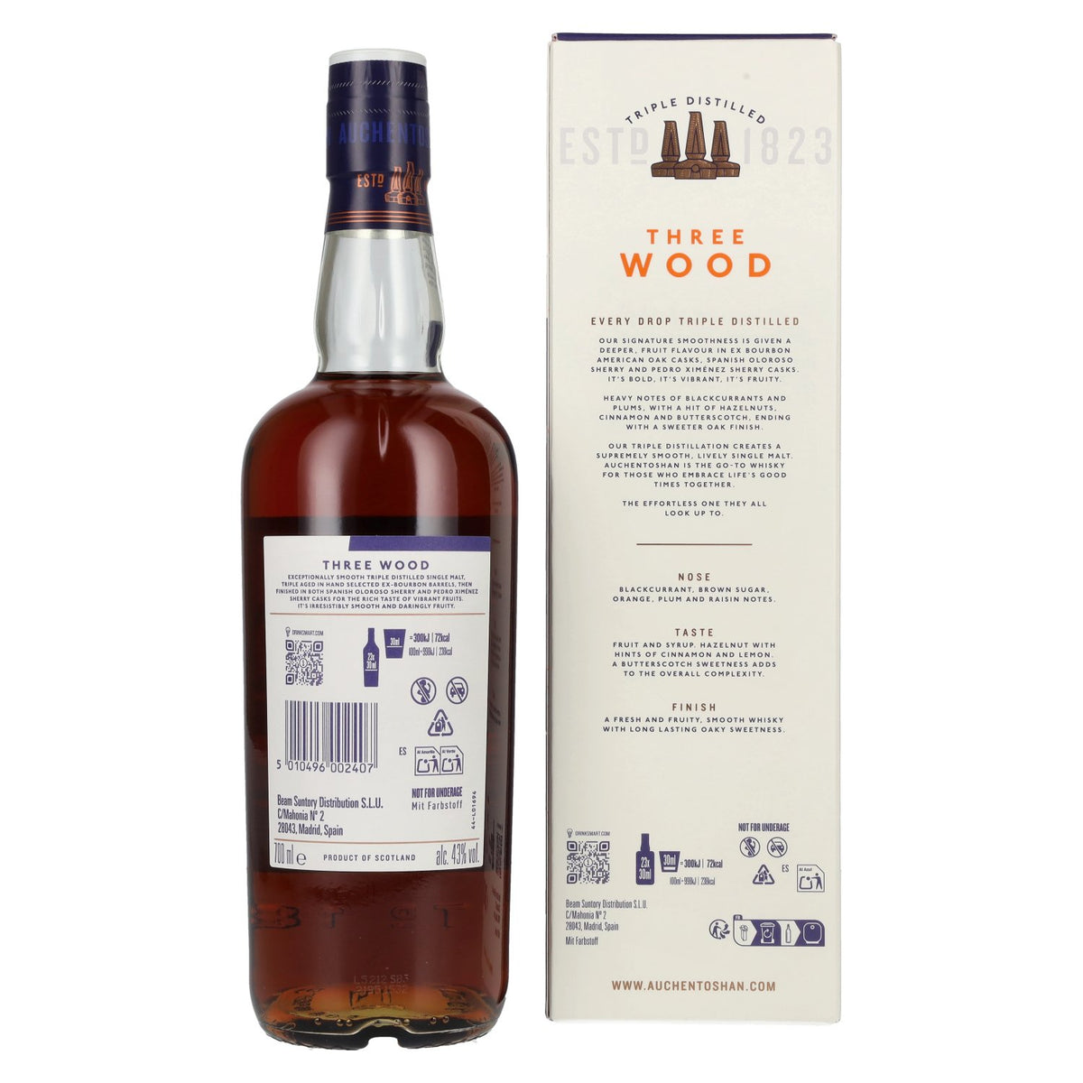 Auchentoshan THREE WOOD Single Malt Scotch Whisky 43% Vol. 0,7l in Geschenkbox