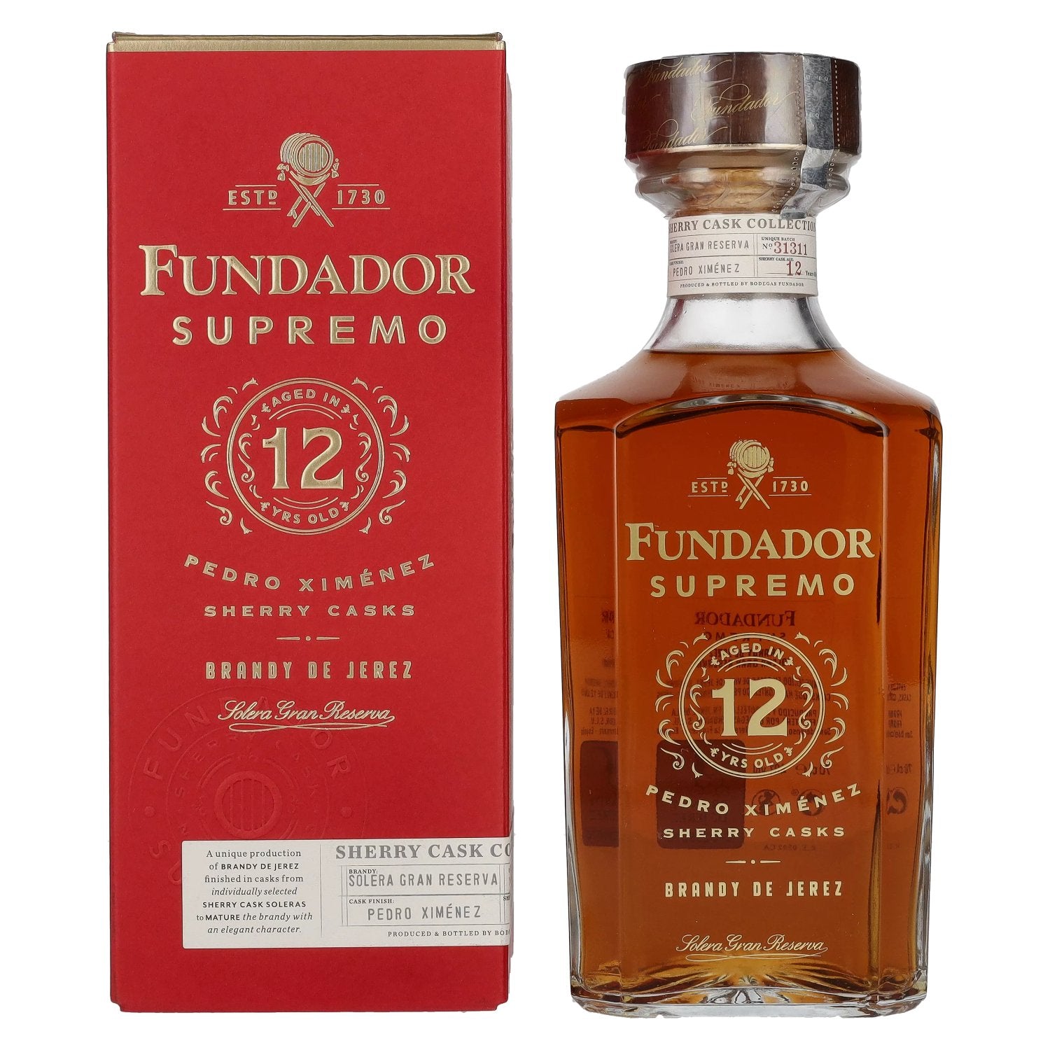 Fundador Supremo 12 Years Old Sherry Casks Brandy de Jerez 40% Vol. 0,7l en boîte cadeau