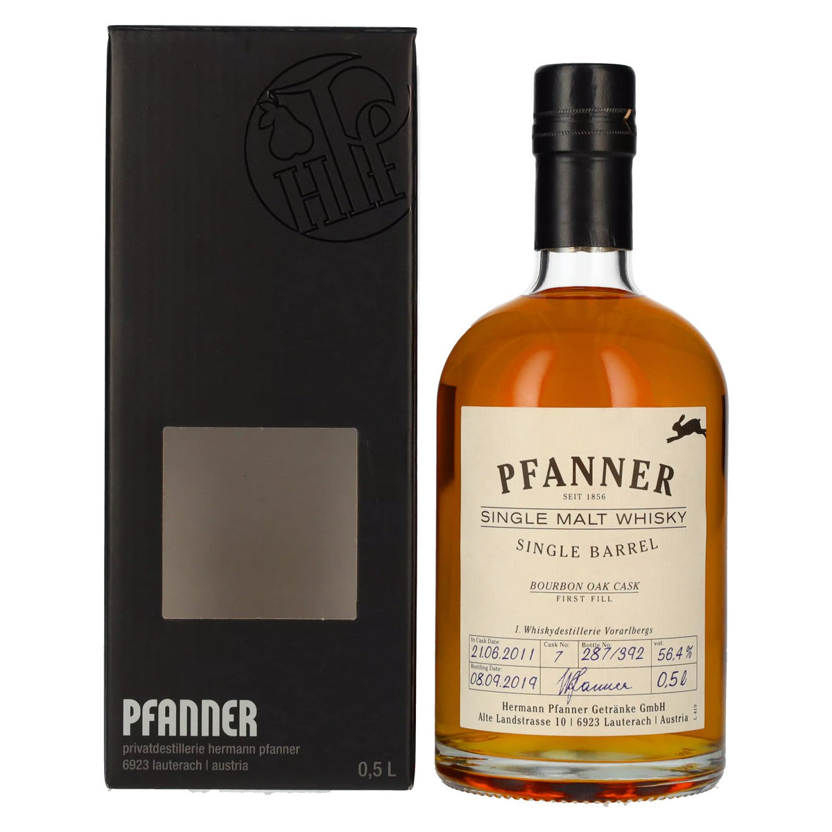 Pfanner Single Barrel First Fill Bourbon Oak Cask Single Malt Whisky 56.4% ABV, 0.5l in a gift box