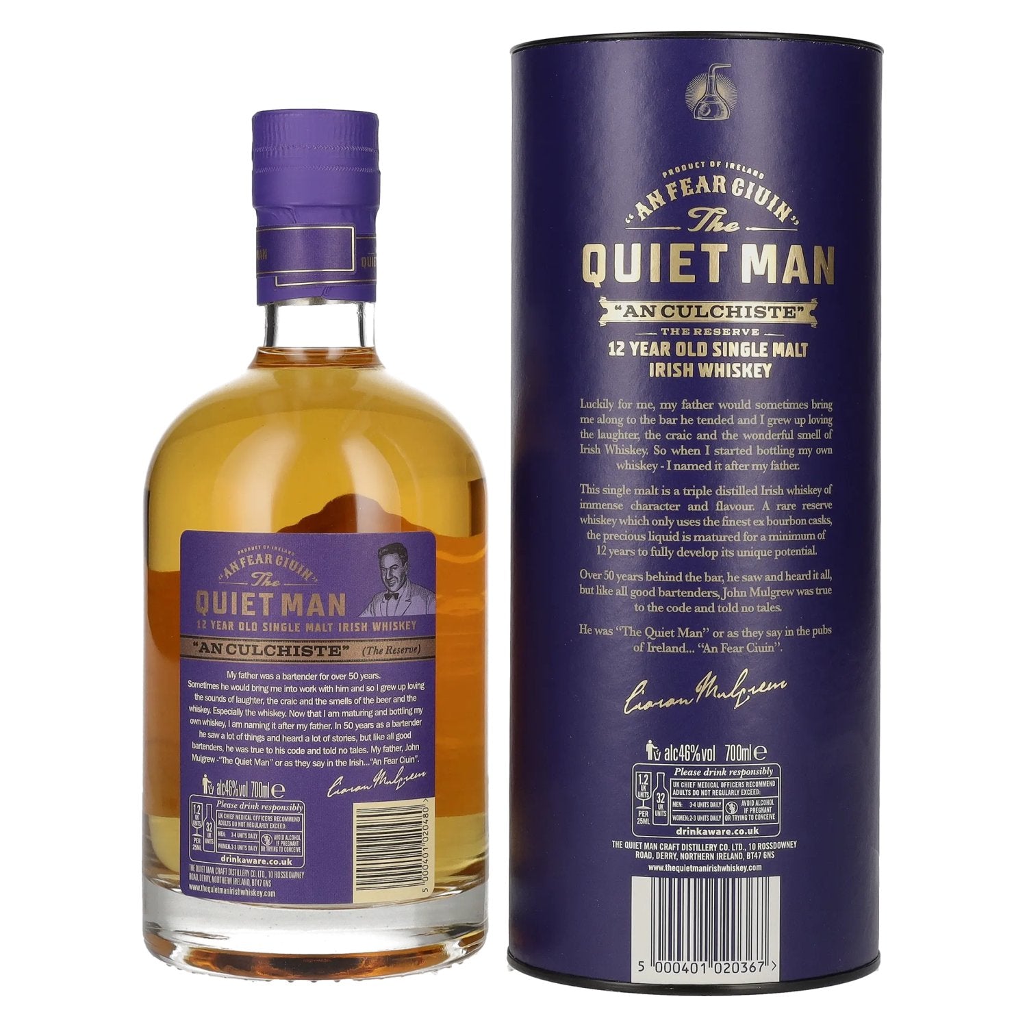 The Quiet Man AN CULCHISTE 12 Year Old Single Malt Irish Whiskey 46% Vol. 0,7l in gift box