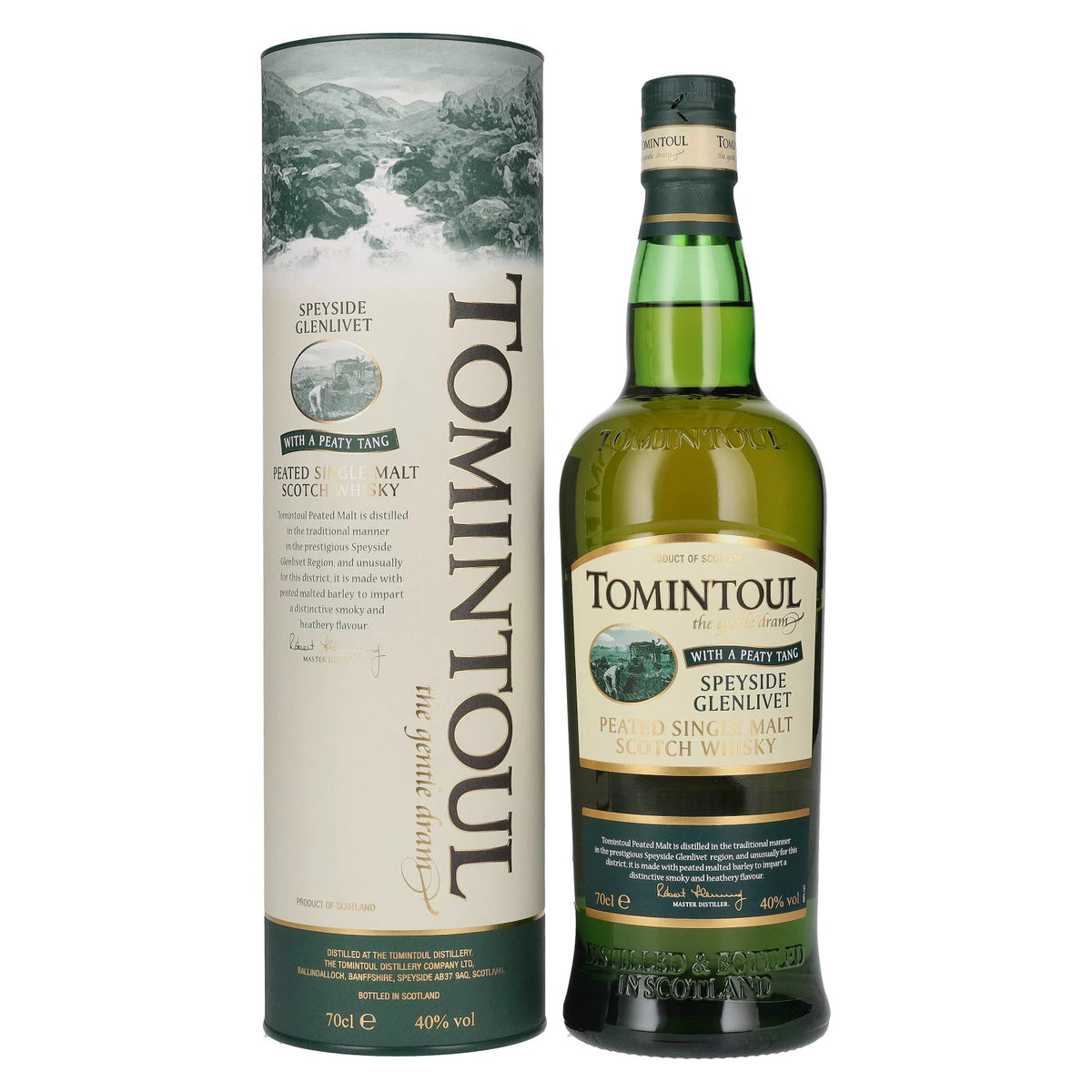 Tomintoul Single Peated Malts WITH A PEATY TANG 40% vol. 0,7l en boîte cadeau