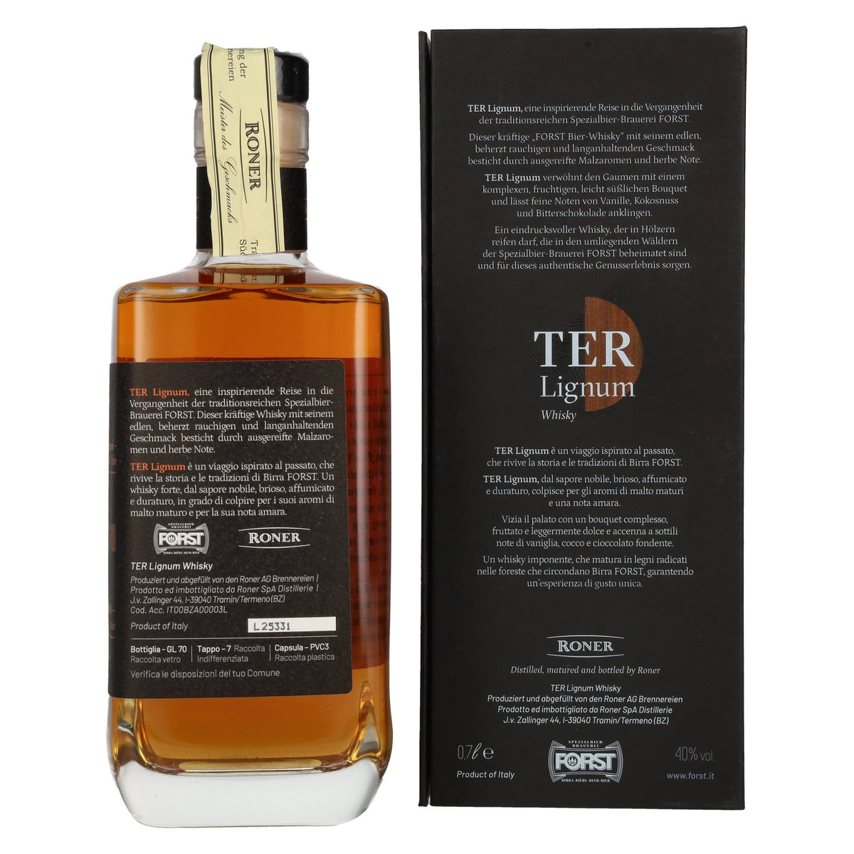 Roner TER Lignum Whisky 40% vol. 0.7 l in a gift box