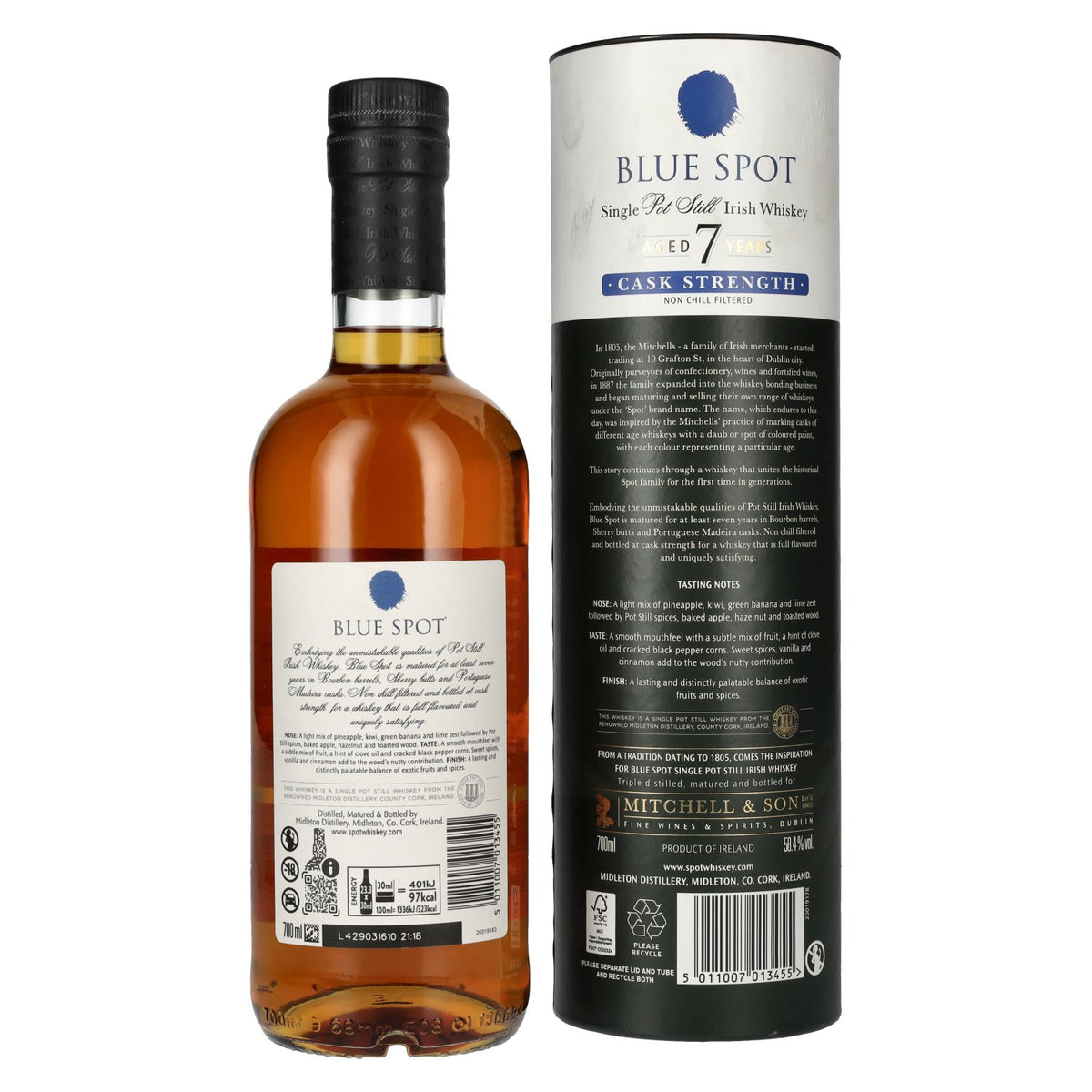 Blue Spot 7 Years Old Cask Strength Pot Still Irish Whiskey 58,4% Vol. 0,7l en coffret cadeau