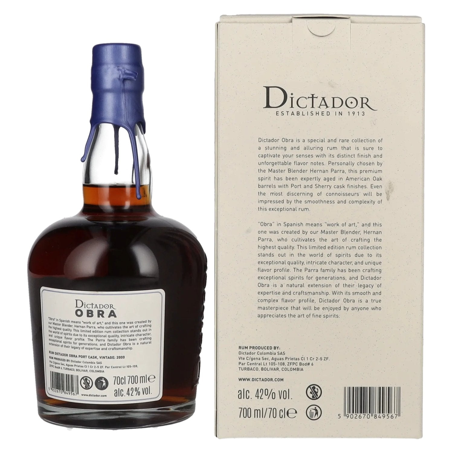 Dictador OBRA VINTAGE 23 Years Old PORT CASK Rum 2000 42% Vol. 0,7l in Geschenkbox