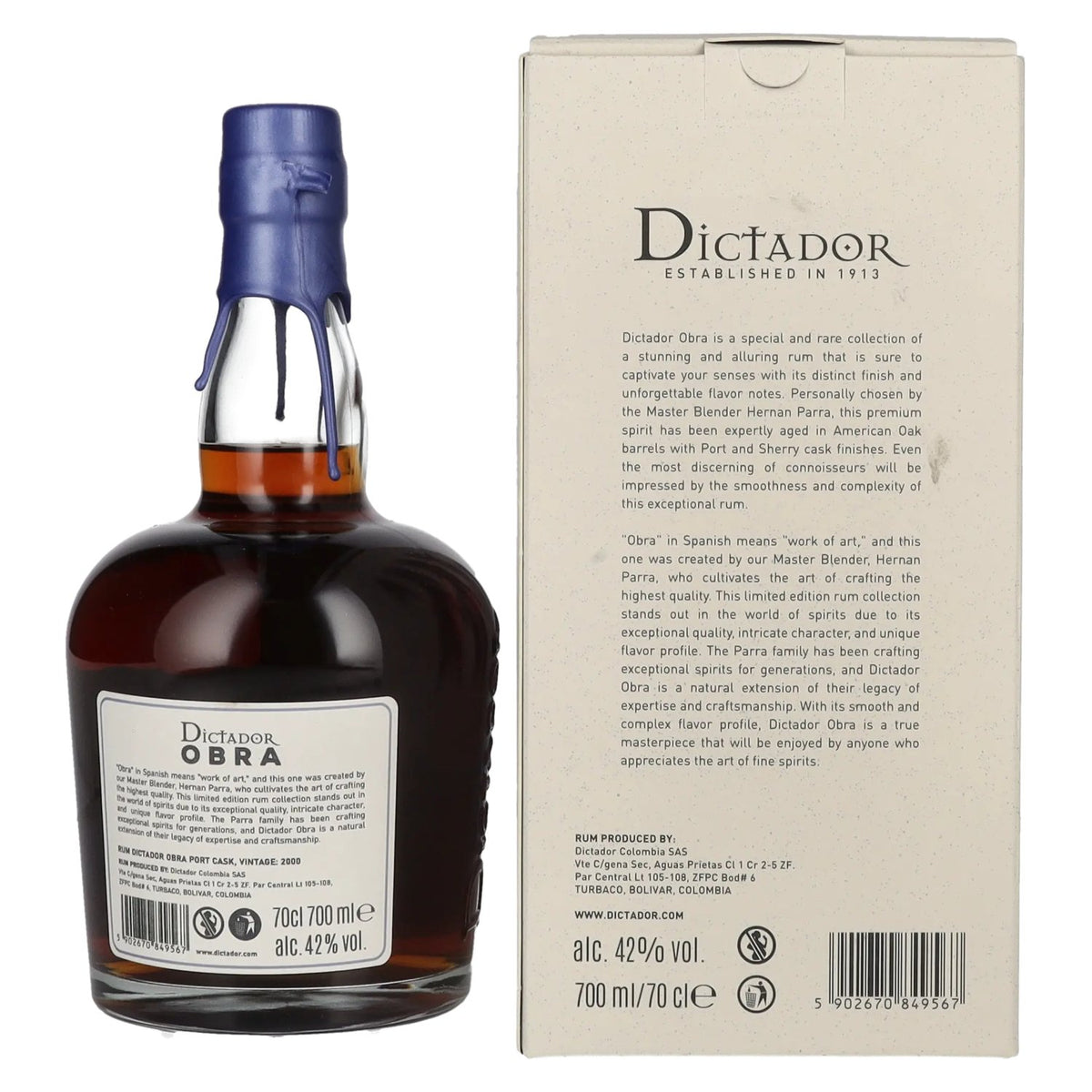 Dictador OBRA VINTAGE 23 Years Old PORT CASK Rum 2000 42% Vol. 0,7l in Geschenkbox