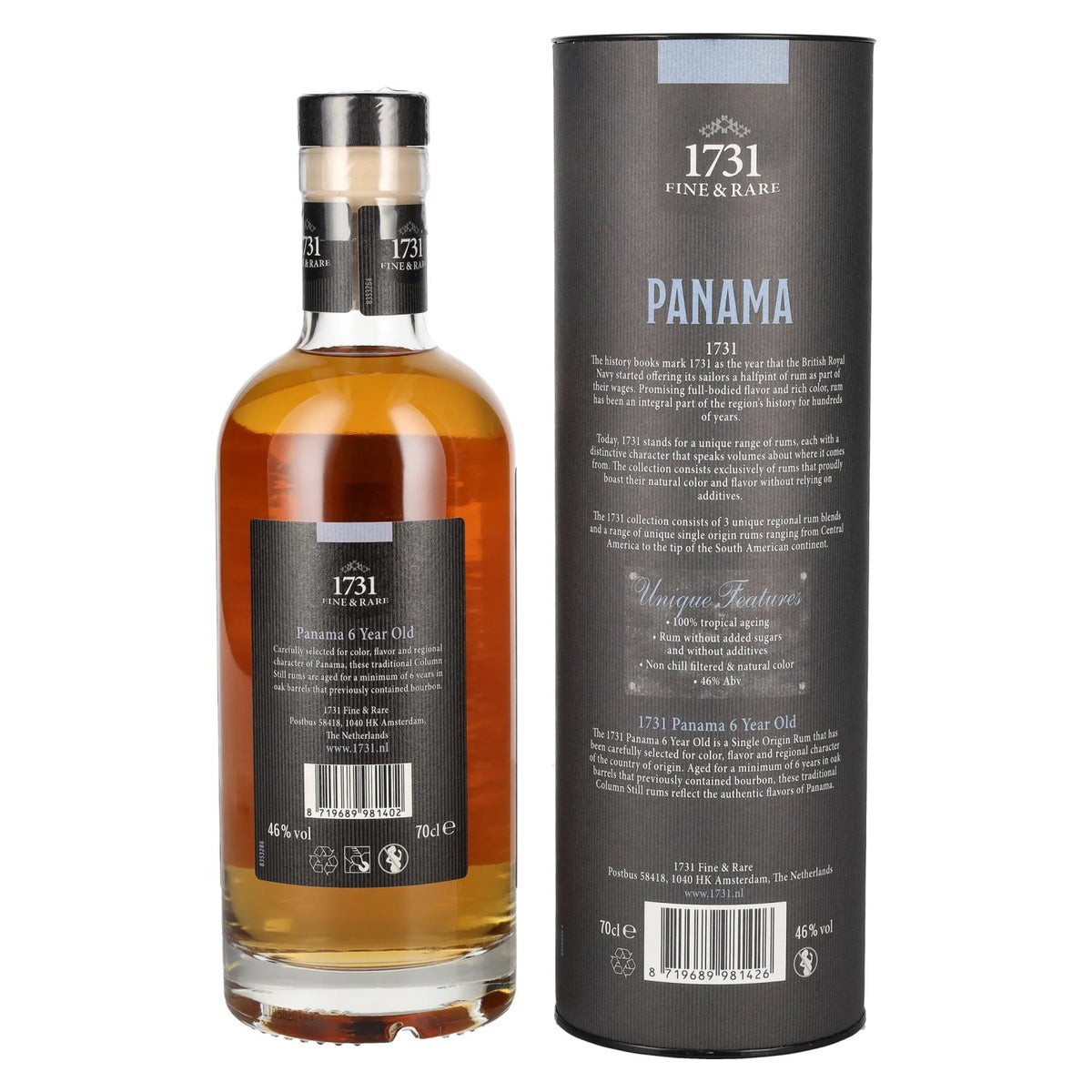 1731 Fine &amp; Rare PANAMA 6 Years Old Single Origin Rum 46% Vol. 0,7l in gift box