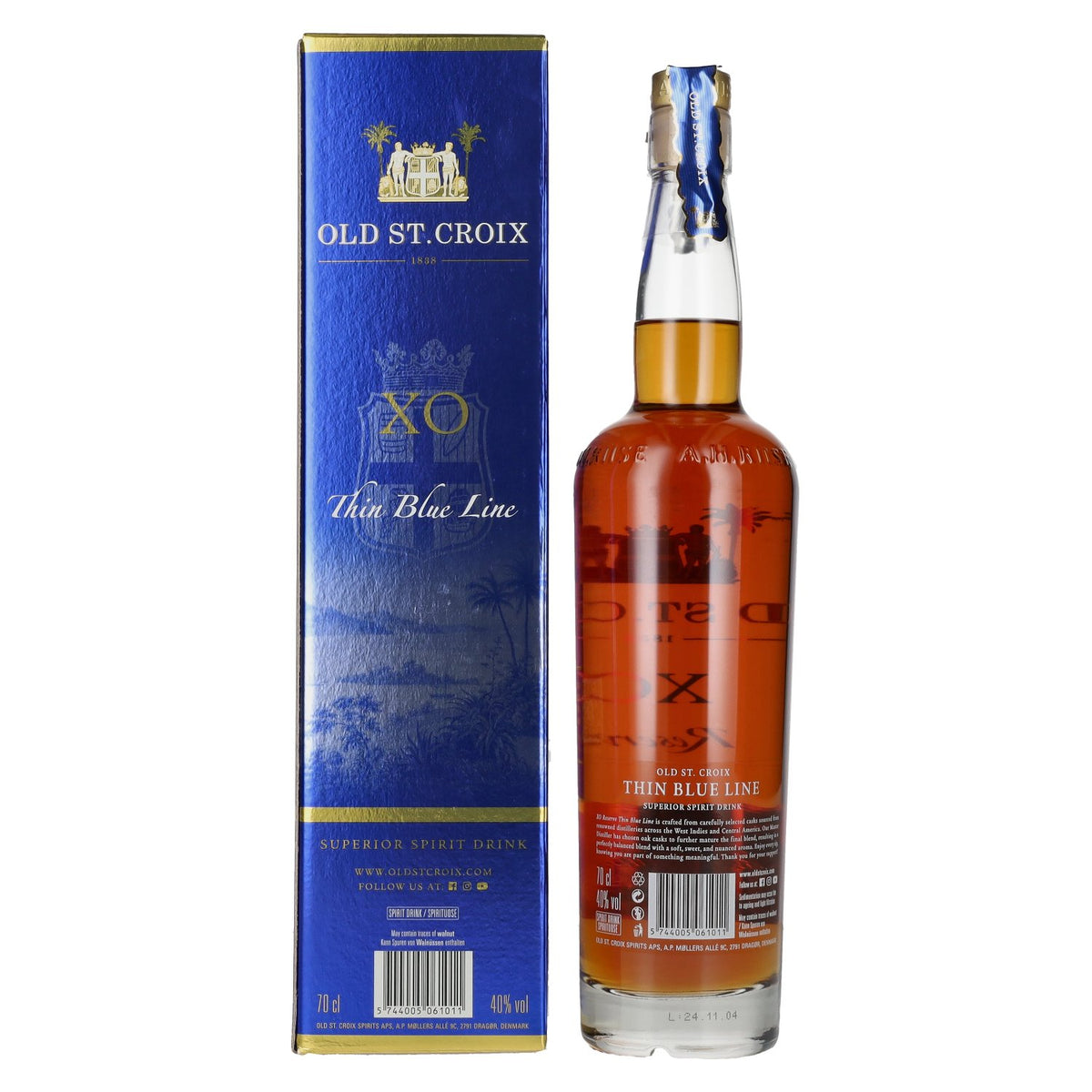 Old St. Croix A.H. Riise X.O. THE THIN BLUE LINE Spirit Drink 40% vol. 0,7l en coffret cadeau