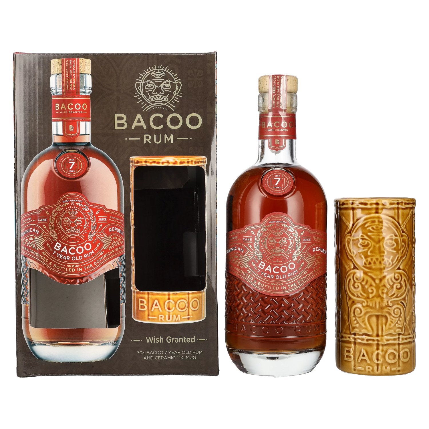 Bacoo 7 Years Old Rum 40% vol. 0,7l dans une boîte cadeau avec Tiki Mug