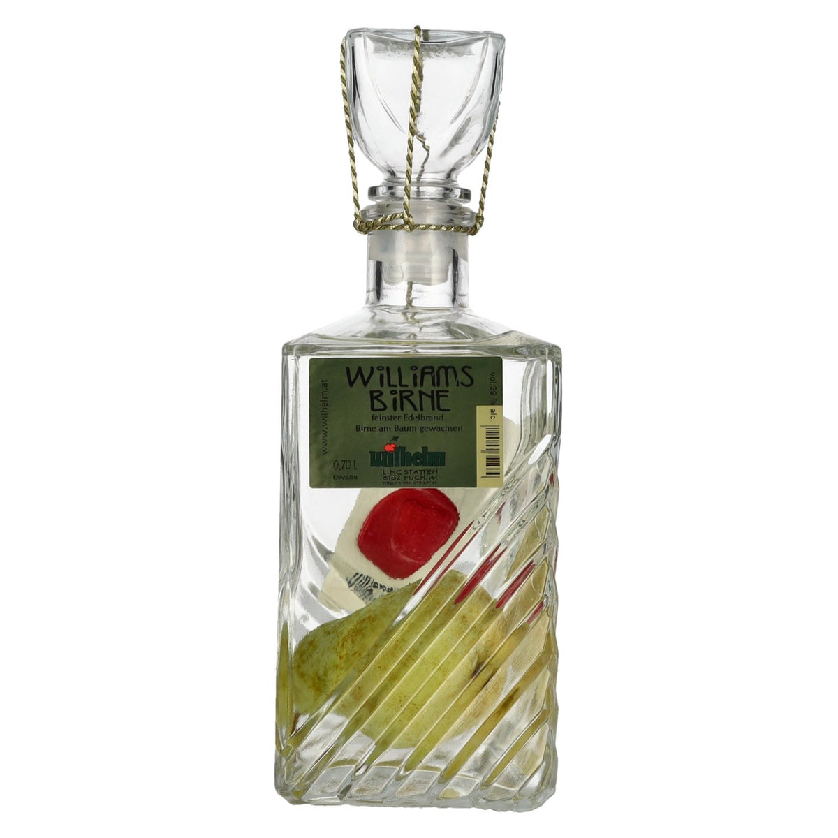 Wilhelm Williamsbirne en carafe avec une vraie poire, 39 % vol., 0,7 l, dans un coffret cadeau