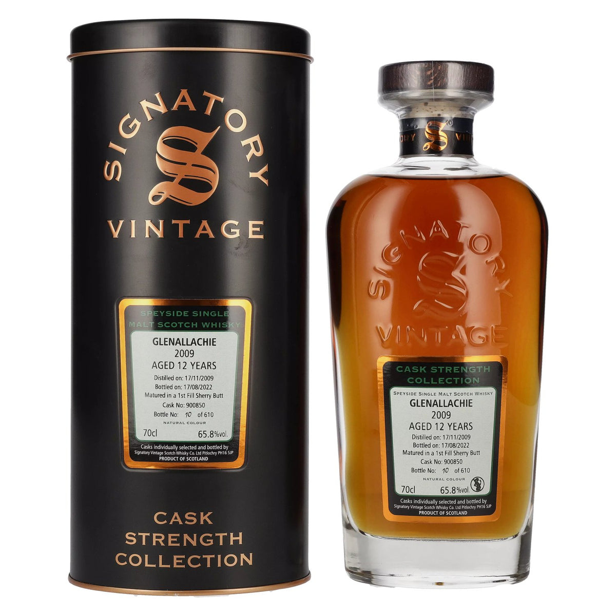Signatory Vintage GLENALLACHIE 12 Years Old Cask Strength 2009 65,8% Vol. 0,7l en Tinbox