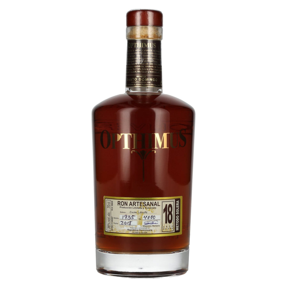 Opthimus 18 Años Solera Cum Laude Ron Artesanal 38% Vol. 0,7l