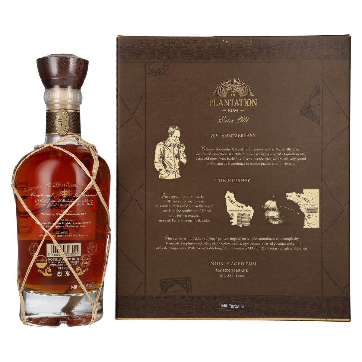 Plantation Rum BARBADOS XO 20th Anniversary 40% ABV 0.7l in a gift box with 2 glasses