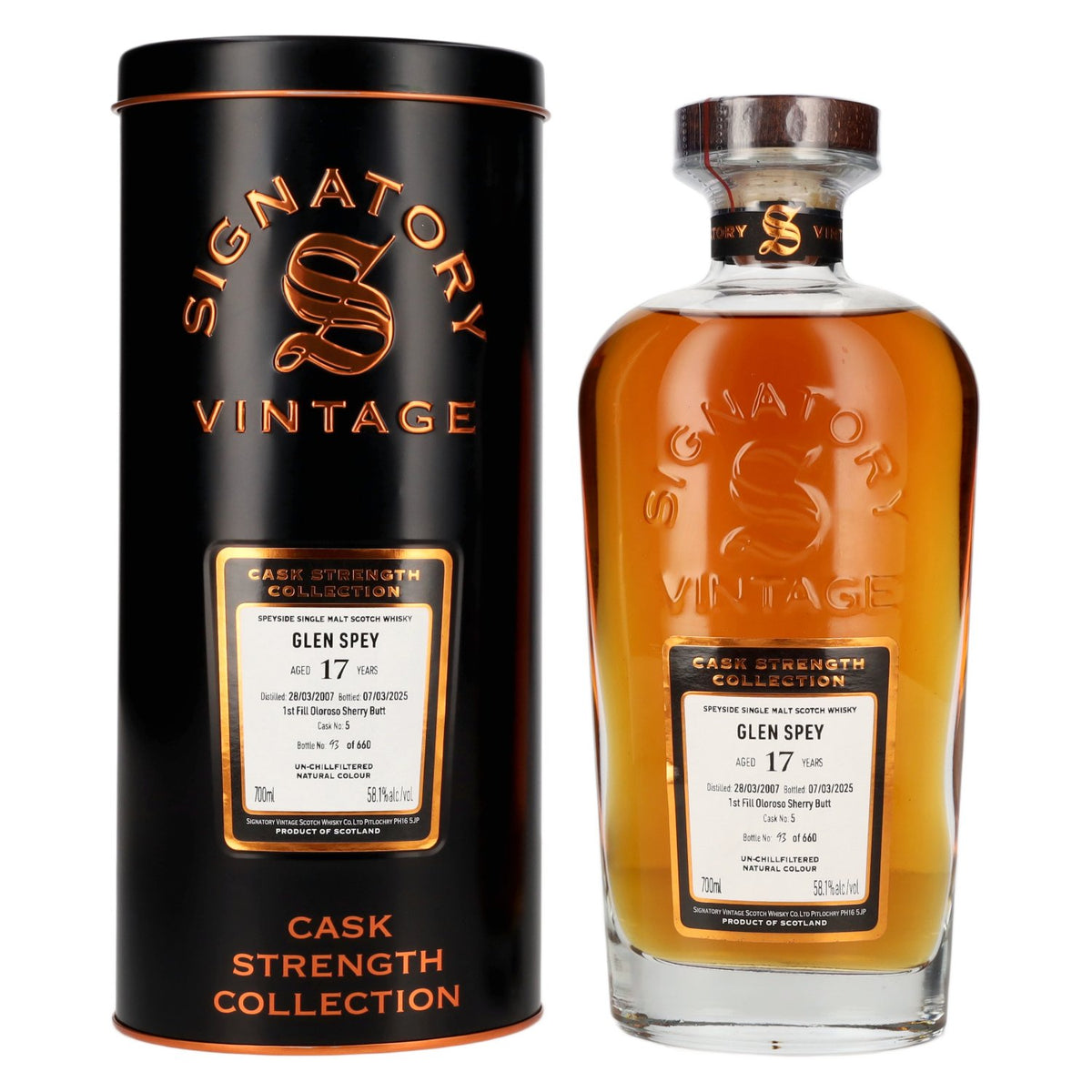 Signatory Vintage Glen Spey 17 Years Old 1st Fill Oloroso Cask Strength #5 2007 58.1% vol. 0.7 l in a tin box