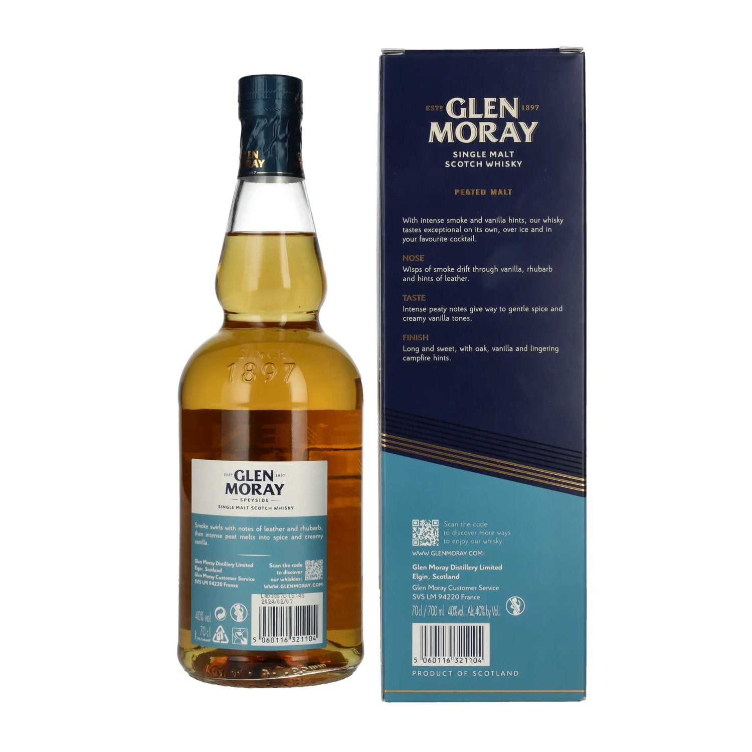 Glen Moray Smoky Classic Peated Single Malts 40% vol. 0,7l en boîte cadeau
