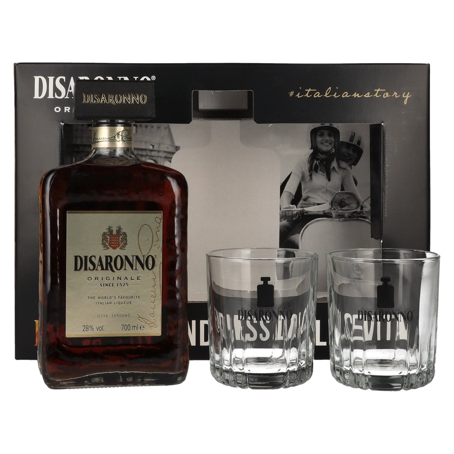 Disaronno Originale 28% vol. 0,7l en boîte cadeau avec 2 verres