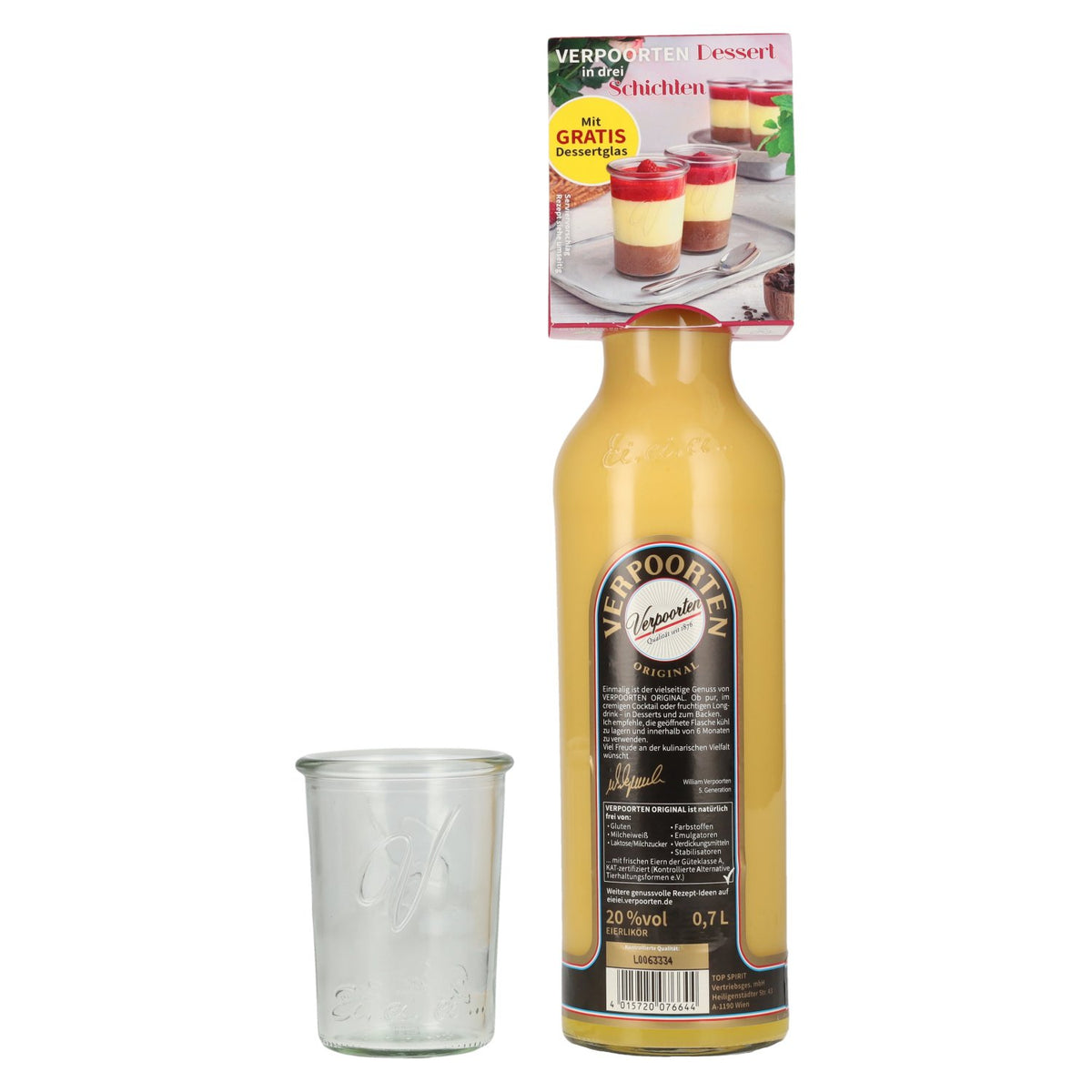 Liqueur aux œufs Verpoorten Original 20 % vol., 0,7 l, avec un verre à dessert