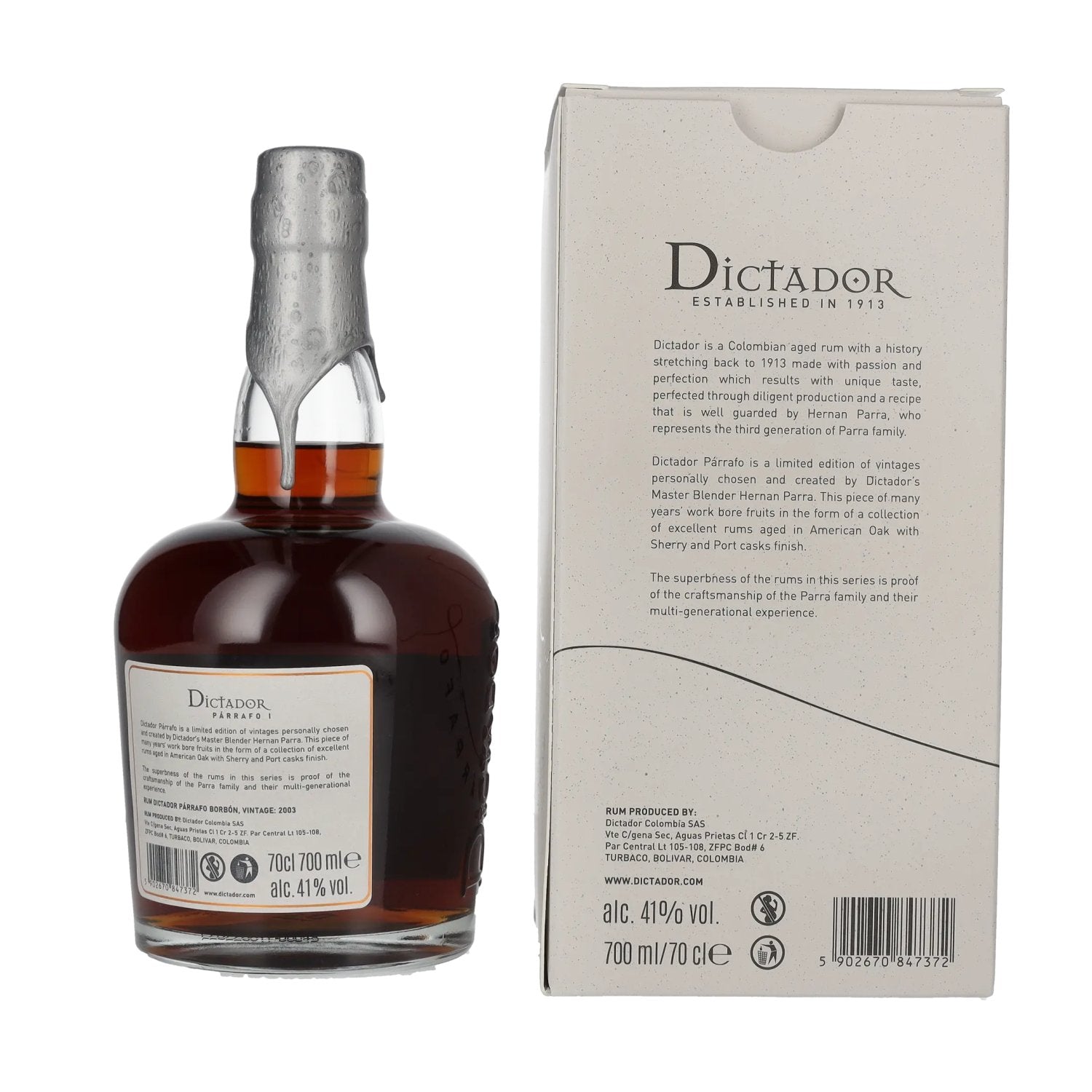 Dictador PÁRRAFO I 19 Years Old BORBÓN Vintage 2003 41% Vol. 0,7l in Geschenkbox