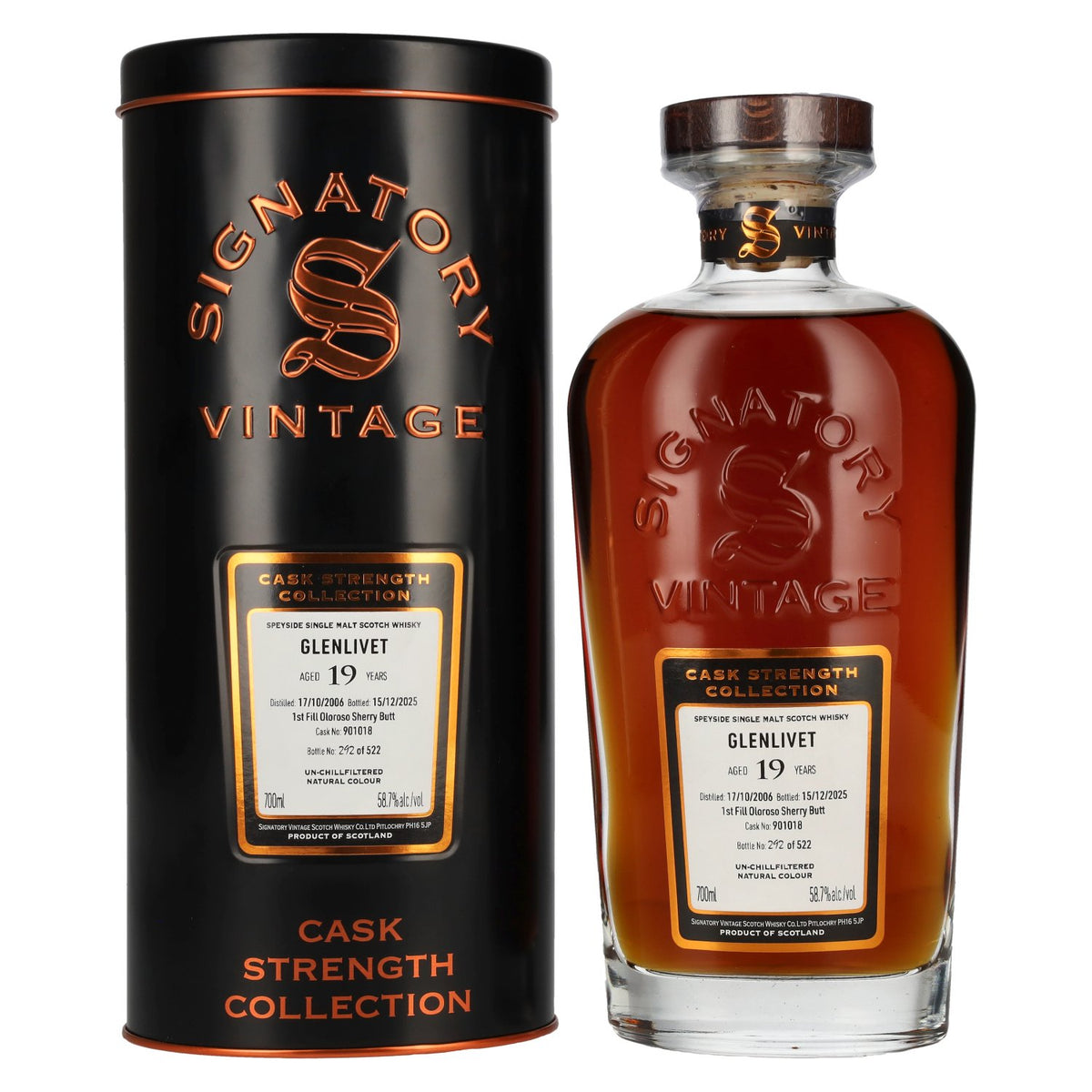 Signatory Vintage GLENLIVET 19 Years Old Cask Strength Collection 2006 58,7% Vol. 0,7l en Tinbox