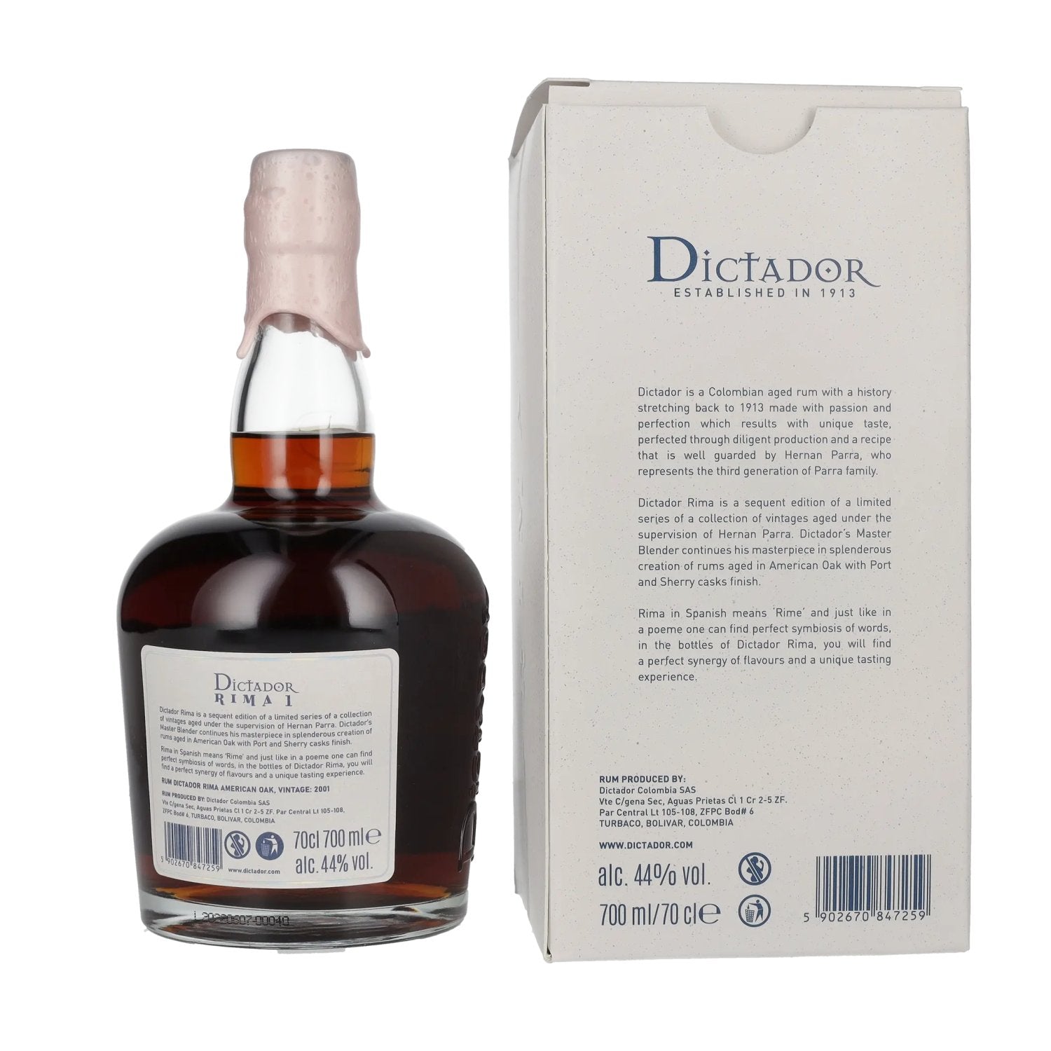 Dictador RIMA 1 21 Years Old AMERICAN OAK Cask Vintage 2001 44% Vol. 0,7l in Geschenkbox
