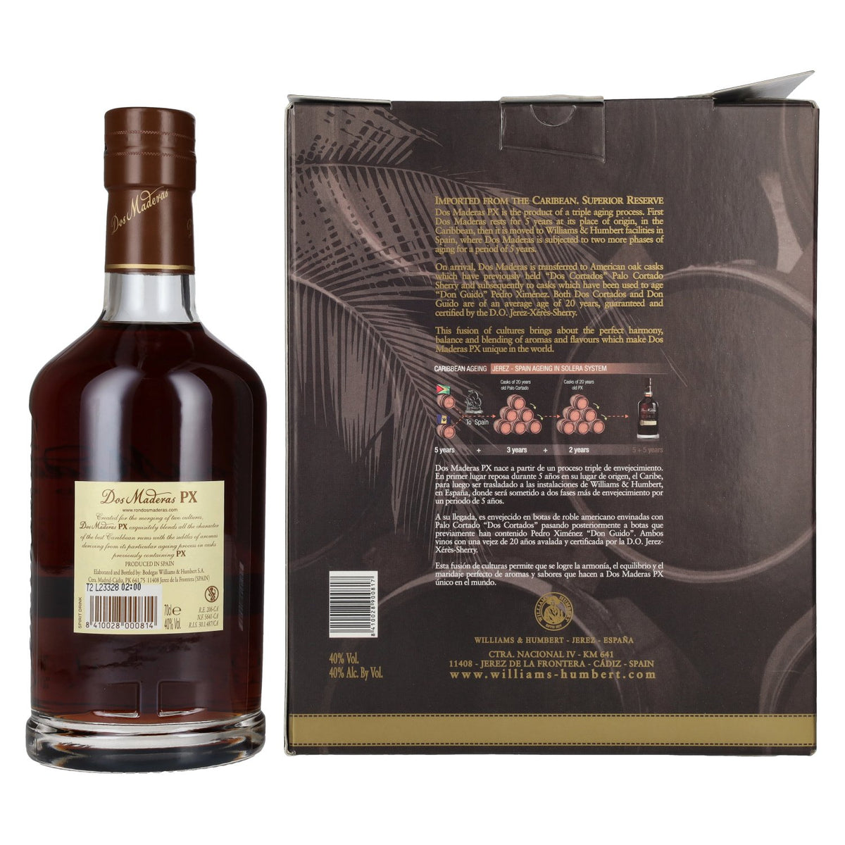 Dos Maderas PX 5+5 Years Old Triple Aged Spirit Drink 40% Vol. 0,7l in Geschenkbox mit 2 Gläsern