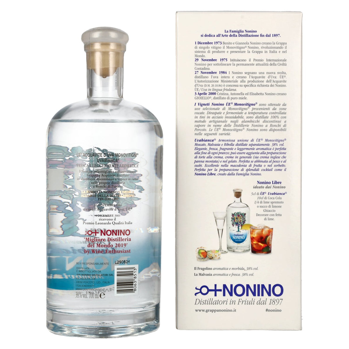 Nonino Grappa ÙE Monovitigni Uvabianca 38% Vol. 0,7l in Geschenkbox