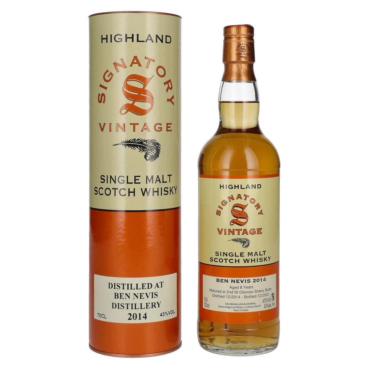 Signatory Vintage BEN NEVIS 8 Years Old Highland Single Malt Scotch Whisky 2014 43% Vol. 0,7l in gift box