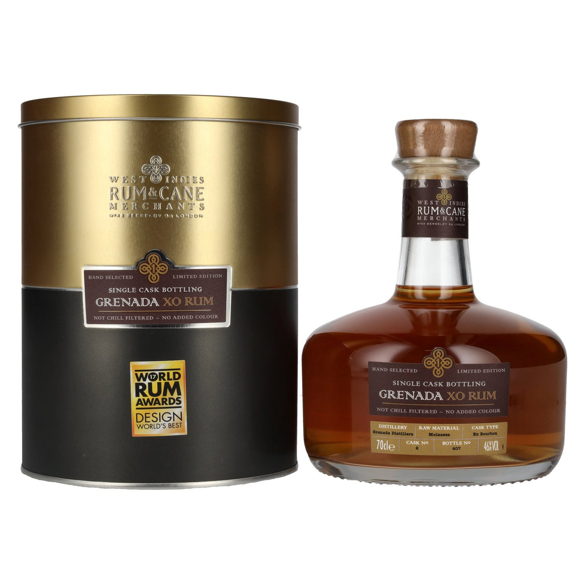 Rum &amp; Cane GRENADA XO Single Cask Rum 46% Vol. 0,7l in Tinbox