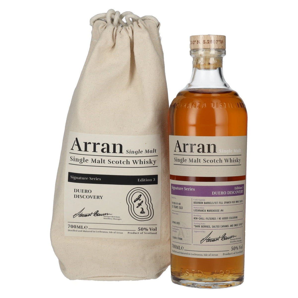 The Arran Malt Signature Series 3 DUERO DISCOVERY Single Malt Scotch Whisky 50% Vol. 0,7l dans un sac en lin