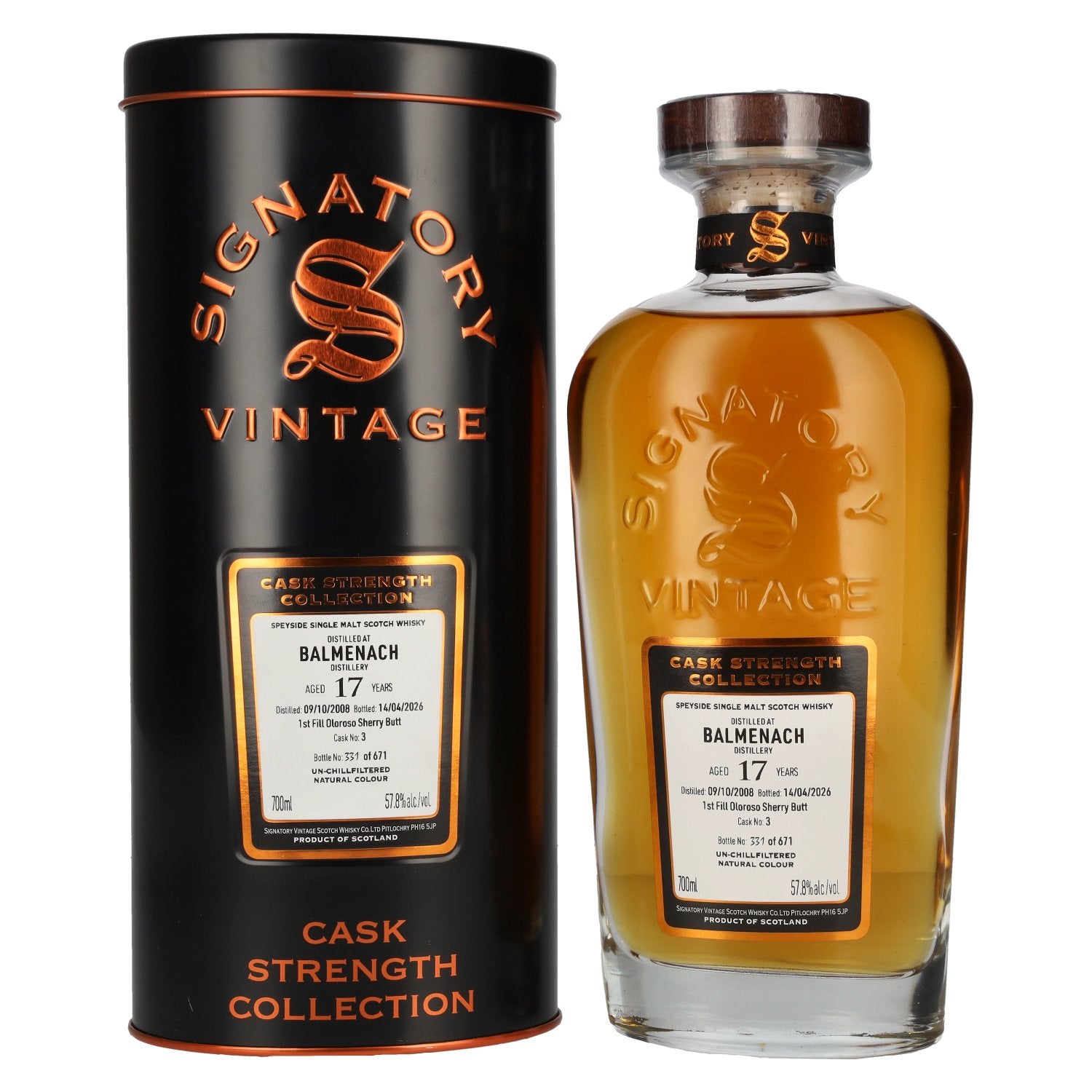 Signatory Vintage BALMENACH 17 Years Old 1st Fill Oloroso Sherry Cask Strength #3 2008 57,8% Vol. 0,7l