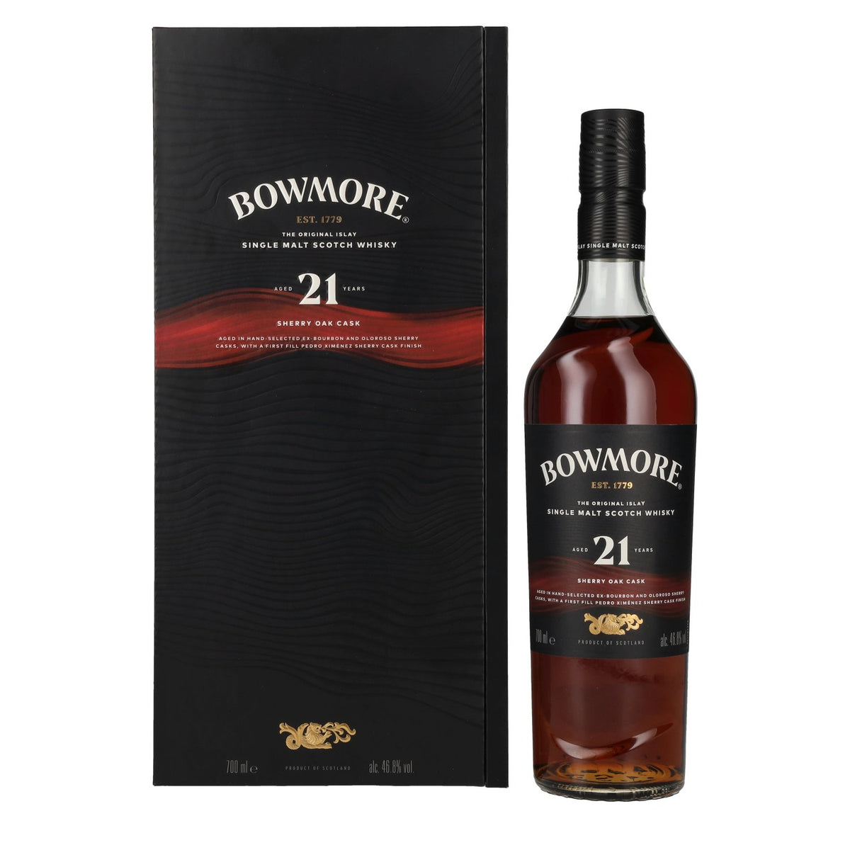 Bowmore 21 Years Old Sherry Oak Cask Islay Single Malt 46,8% Vol. 0,7l in gift box