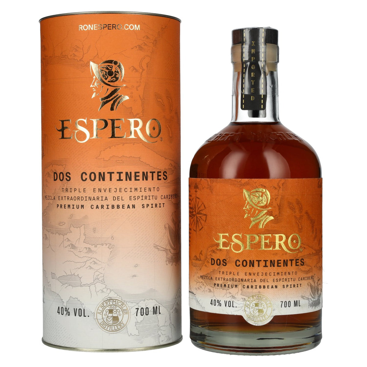 Ron Espero Dos Continentes Premium Caribbean Spirit 40% Vol. 0,7l in gift box