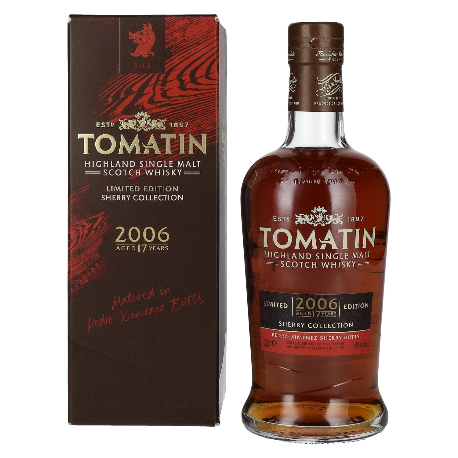Tomatin 17 Years Old SHERRY COLLECTION Pedro Ximénez Sherry Butts Limited Edition 2006 46% Vol. 0,7l en coffret cadeau