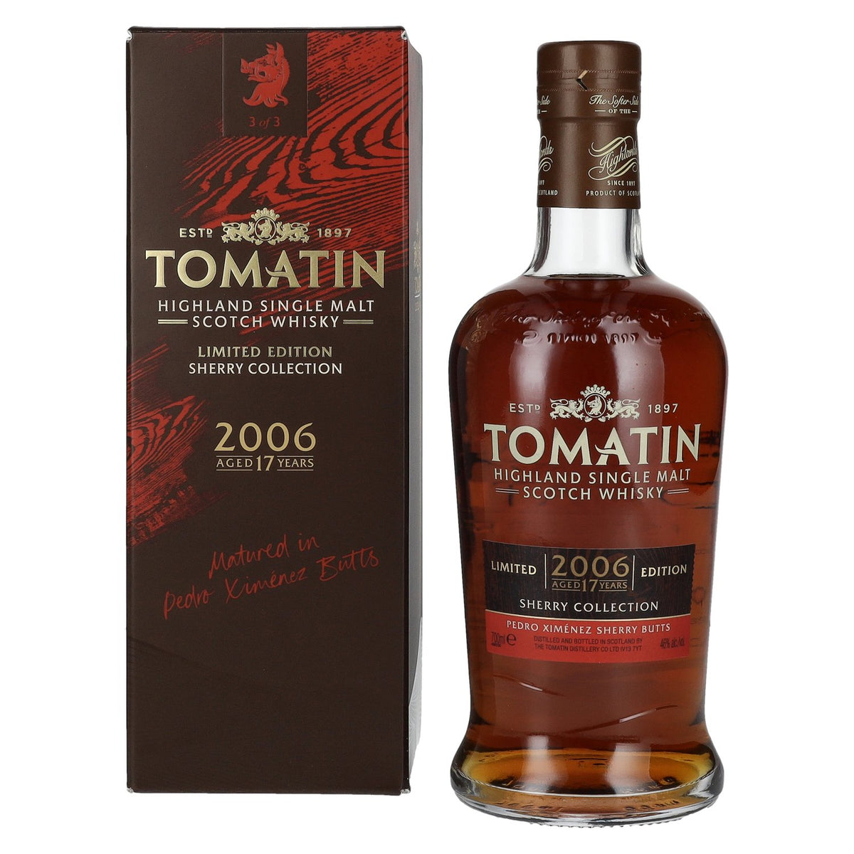Tomatin 17 Years Old SHERRY COLLECTION Pedro Ximénez Sherry Butts Limited Edition 2006 46% Vol. 0,7l in gift box
