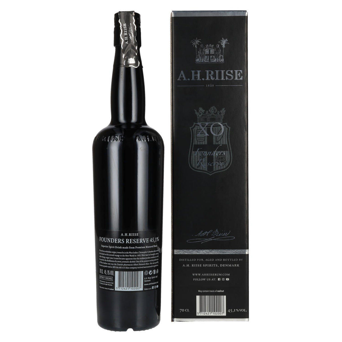 A.H. Riise X.O. FOUNDERS RESERVE Superior Spirit Drink #4 45.1% ABV 0.7 litres in a gift box