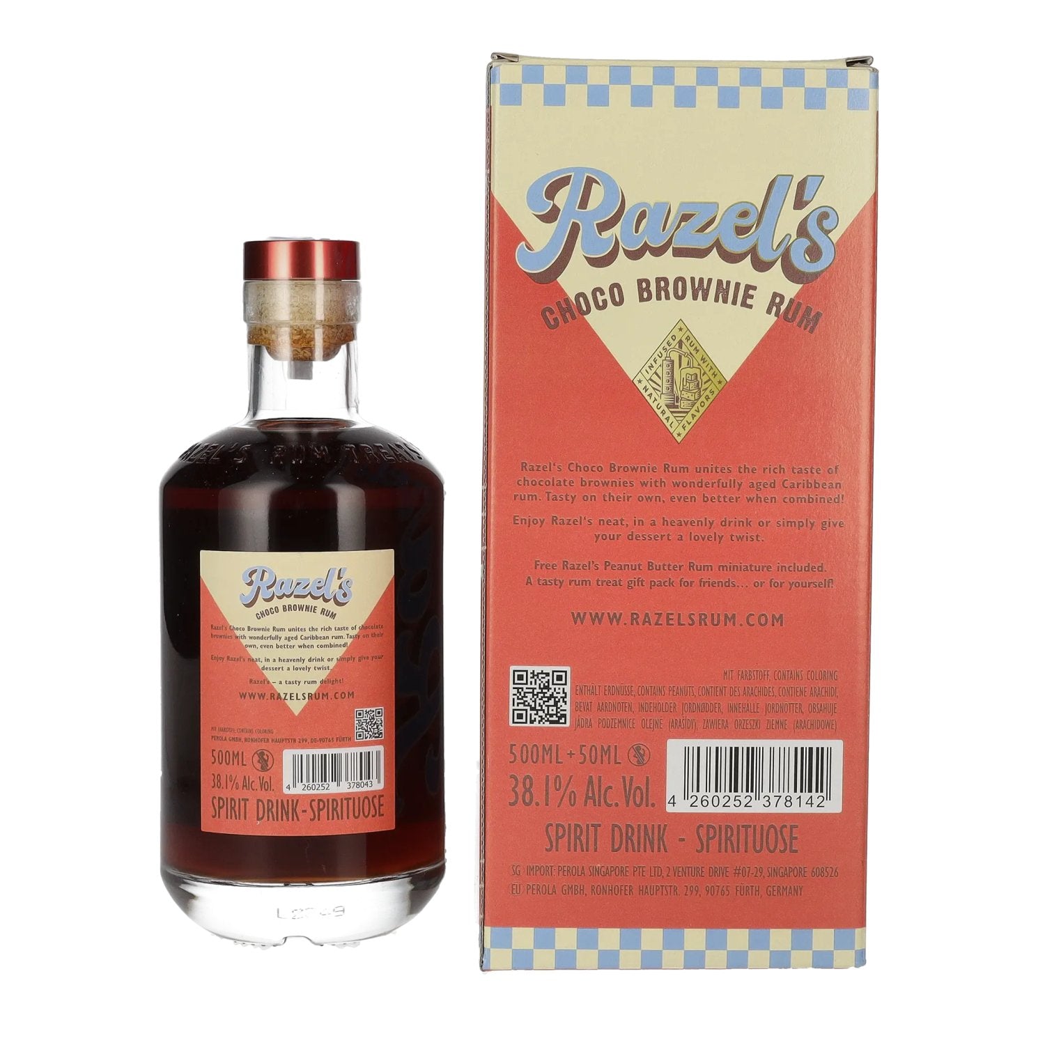 Razel's Choco Brownie Spirit Drink 38,1% Vol. 0,5l in gift box with miniature 0,05l