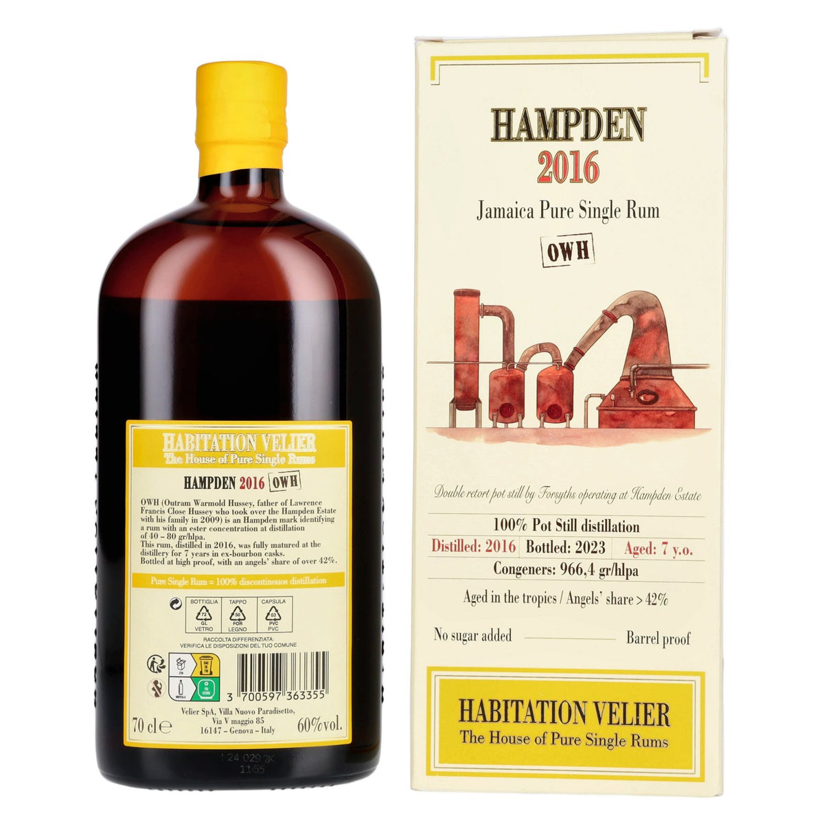 Habitation Velier HAMPDEN OWH Jamaica Pure Single Rum 2016 60 % vol. 0,7 l dans un coffret cadeau