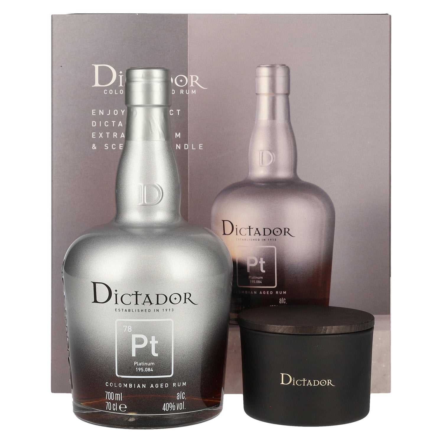 Dictador PLATINUM Colombian Aged Rum 40% vol. 0,7l en boîte cadeau avec bougie