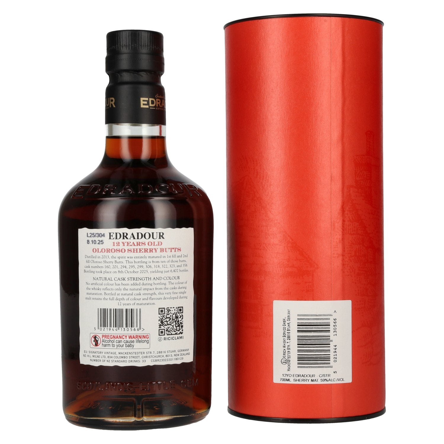 Edradour 12 Years Old Oloroso Sherry Single Malt Whisky Natural Cask Strength #7 59% Vol. 0,7l en coffret cadeau