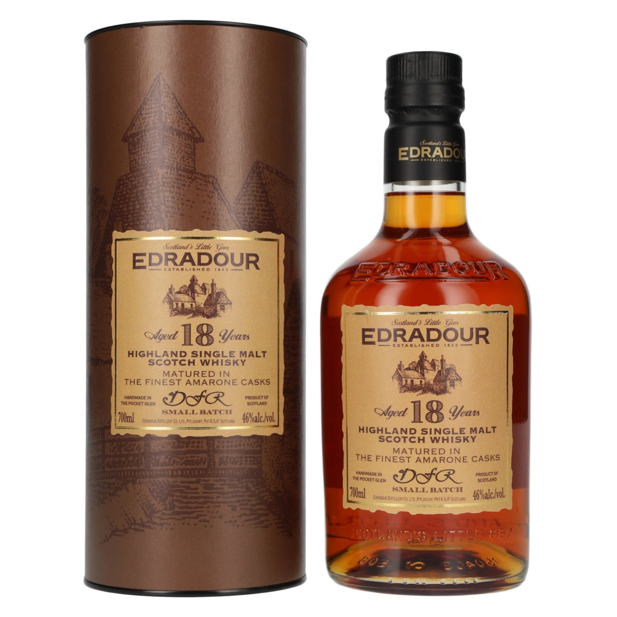 Edradour Whisky 18 ans d'âge DFR Amarone Cask Highland, 46 % vol., 0,7 l, dans un coffret cadeau