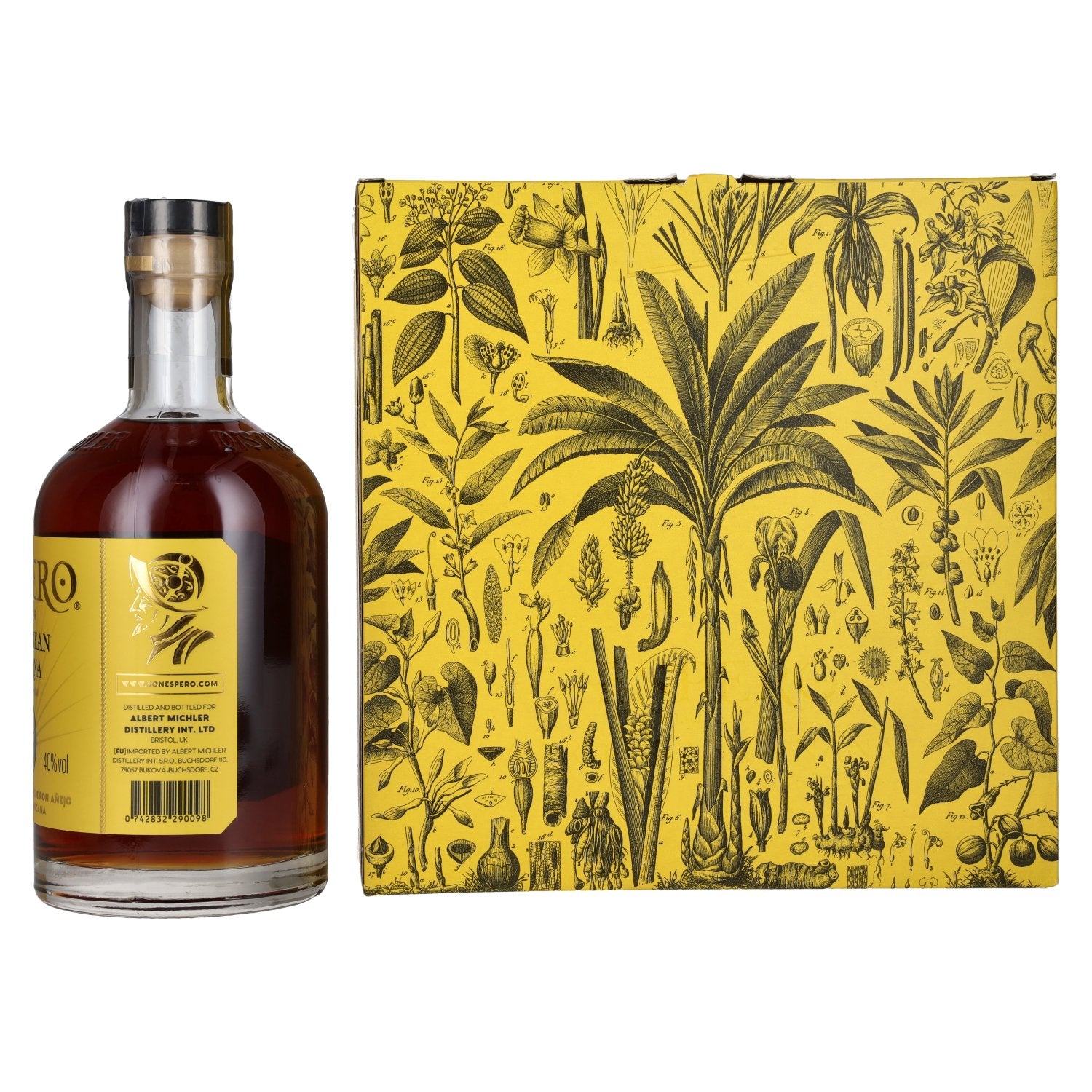 Ron Espero Caribbean Banana Rum Liqueur 40% ABV, 0.7l, in a gift box with 2 glasses