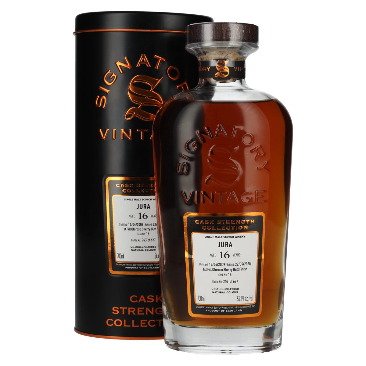 Signatory Vintage JURA 16 Years Old 1st Fill Oloroso Sherry Butt Cask Strength #16 2009 54,4% Vol. 0,7l en Tinbox