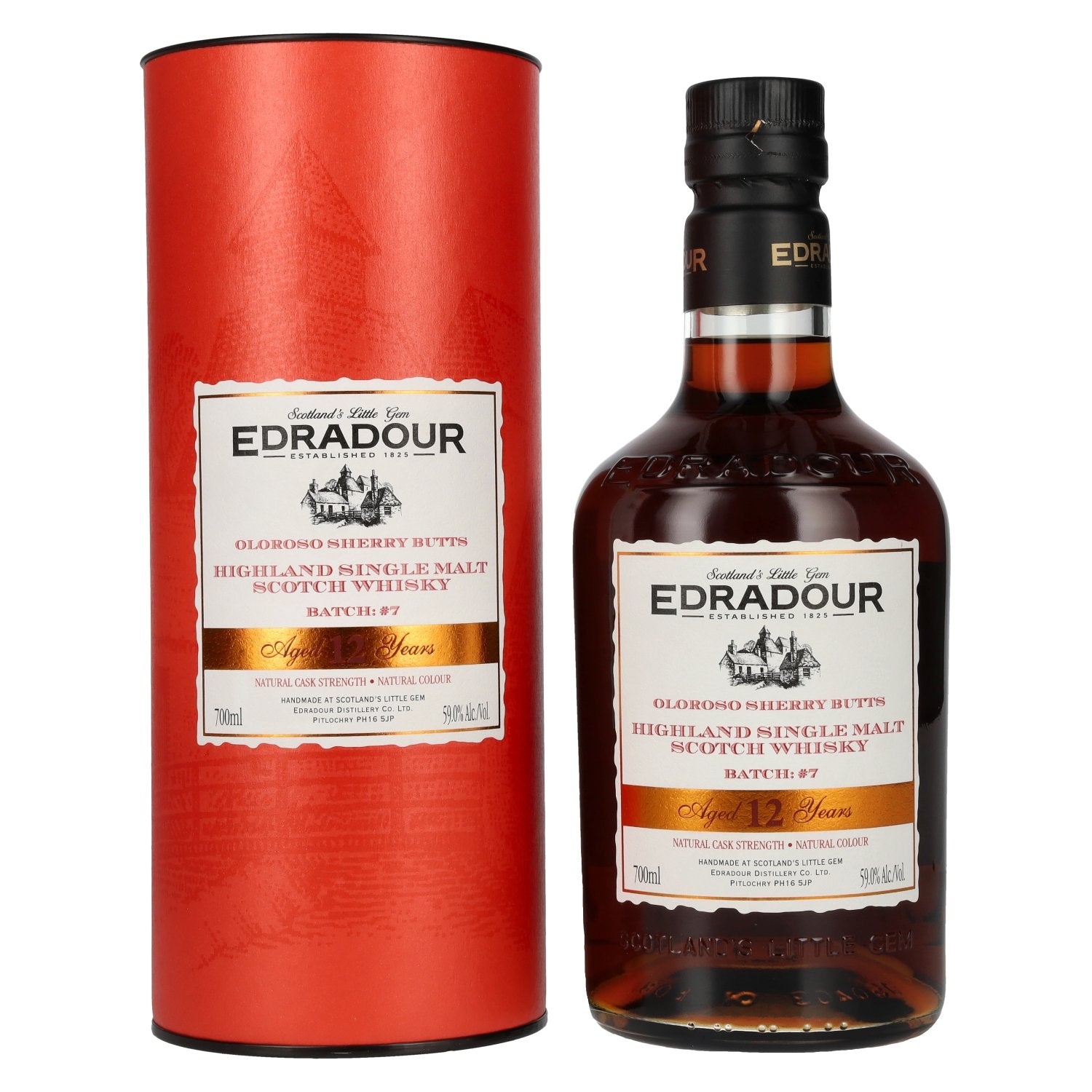 Edradour 12 Years Old Oloroso Sherry Single Malt Whisky Natural Cask Strength #7 59% Vol. 0,7l en coffret cadeau