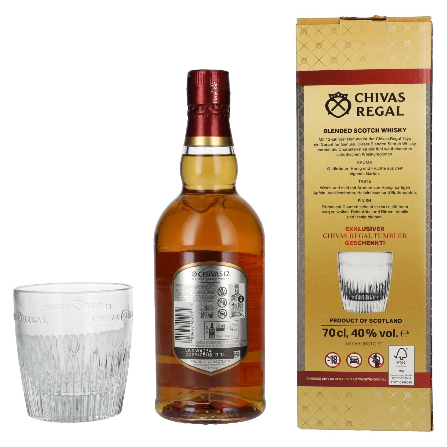 Chivas Regal 12 Years Old Blended Scotch Whisky 40% Vol. 0,7l with tumbler glass
