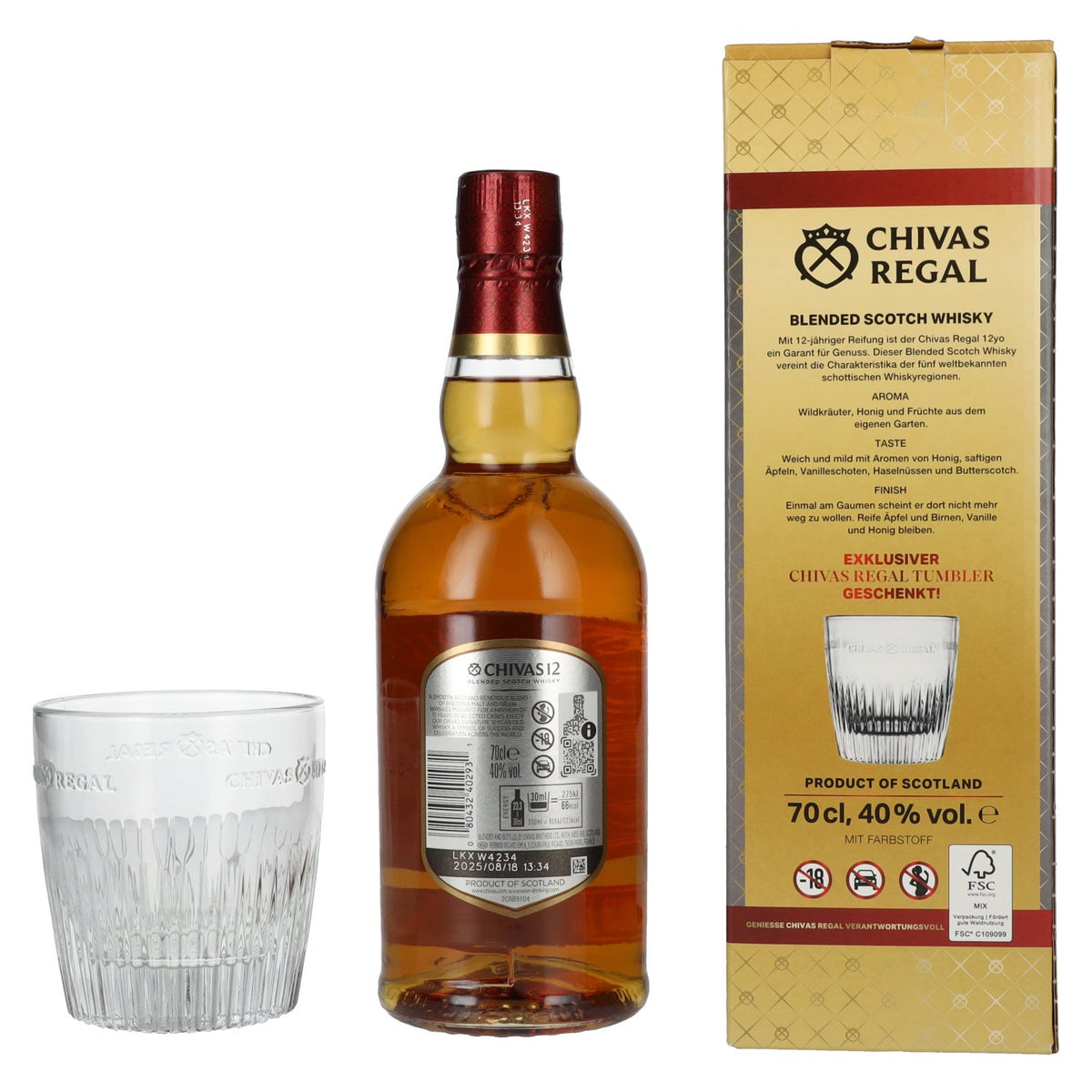 Chivas Regal 12 Years Old Blended Scotch Whisky 40% Vol. 0,7l avec verre tumbler