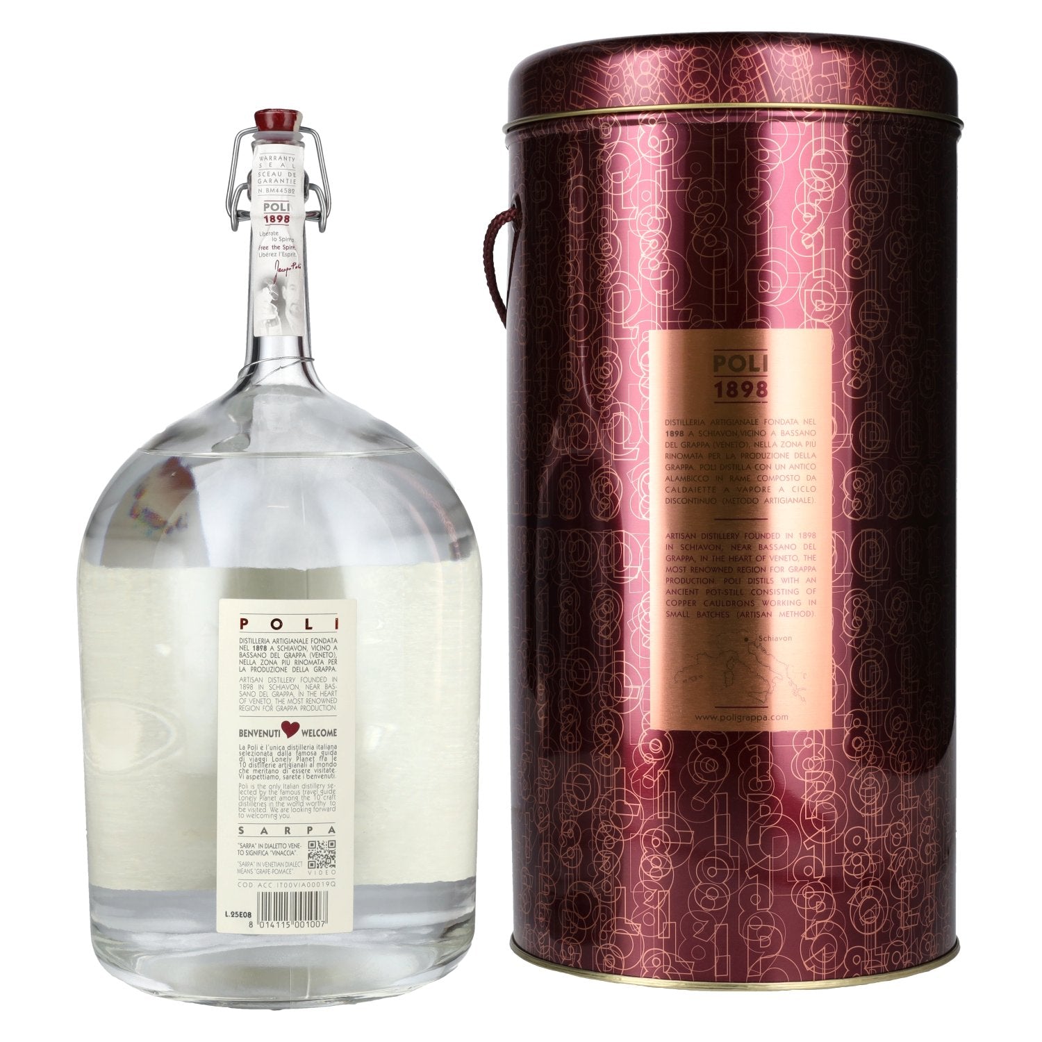 Poli Grappa Sarpa di Poli 40% Vol. 3l en Tinbox