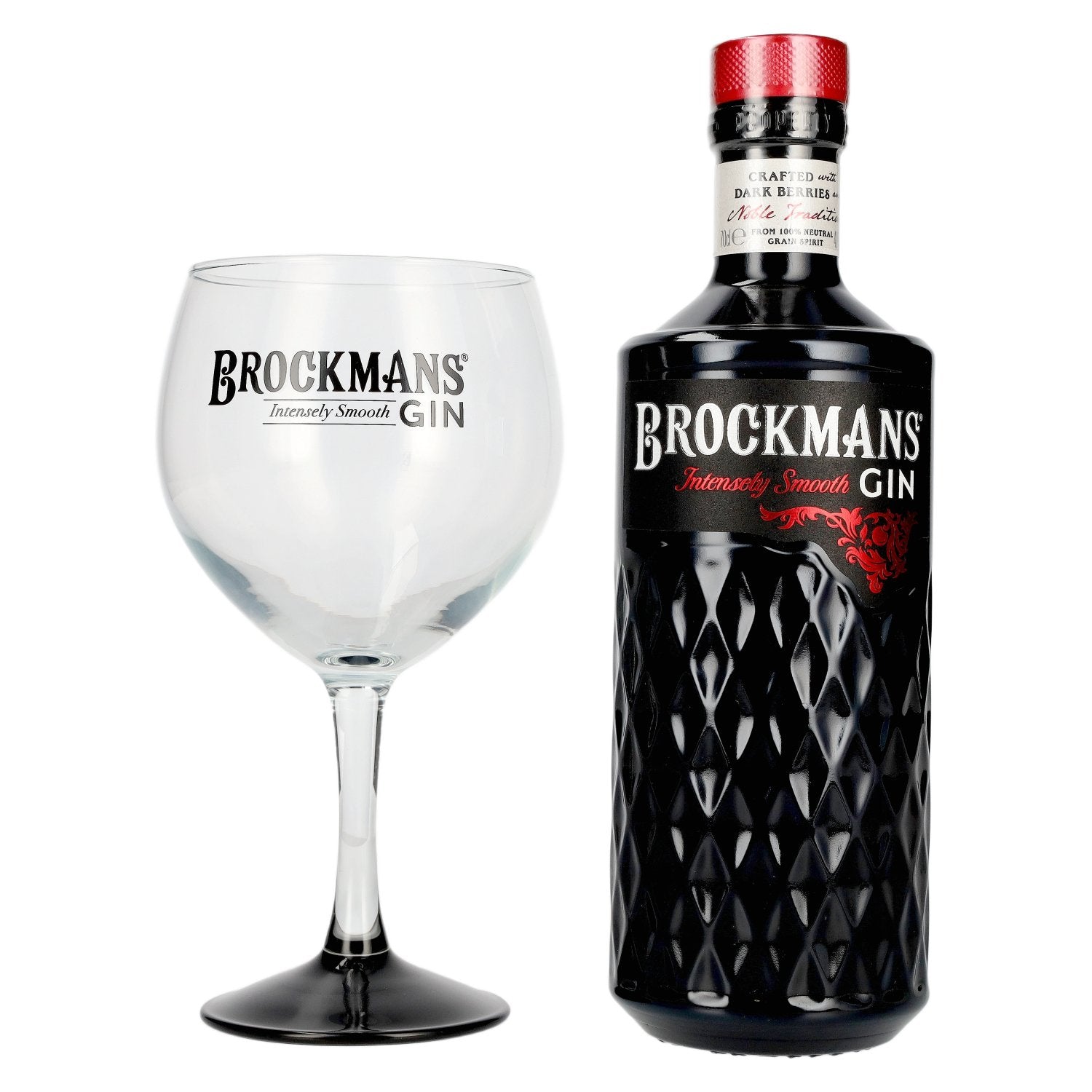 Gin PREMIUM « Intensely Smooth » de Brockmans, 40 % vol., 0,7 l, dans un coffret cadeau avec un verre
