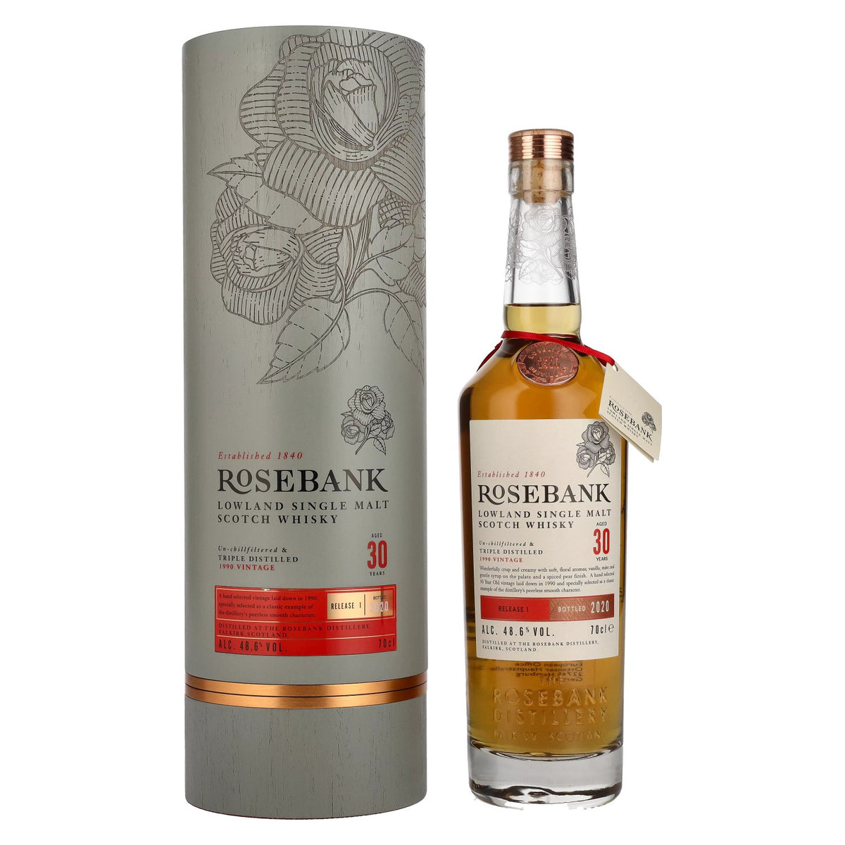 Rosebank 30 Years Old Lowland Single Malt RELEASE I 2020 48,6% vol. 0,7l en boîte cadeau