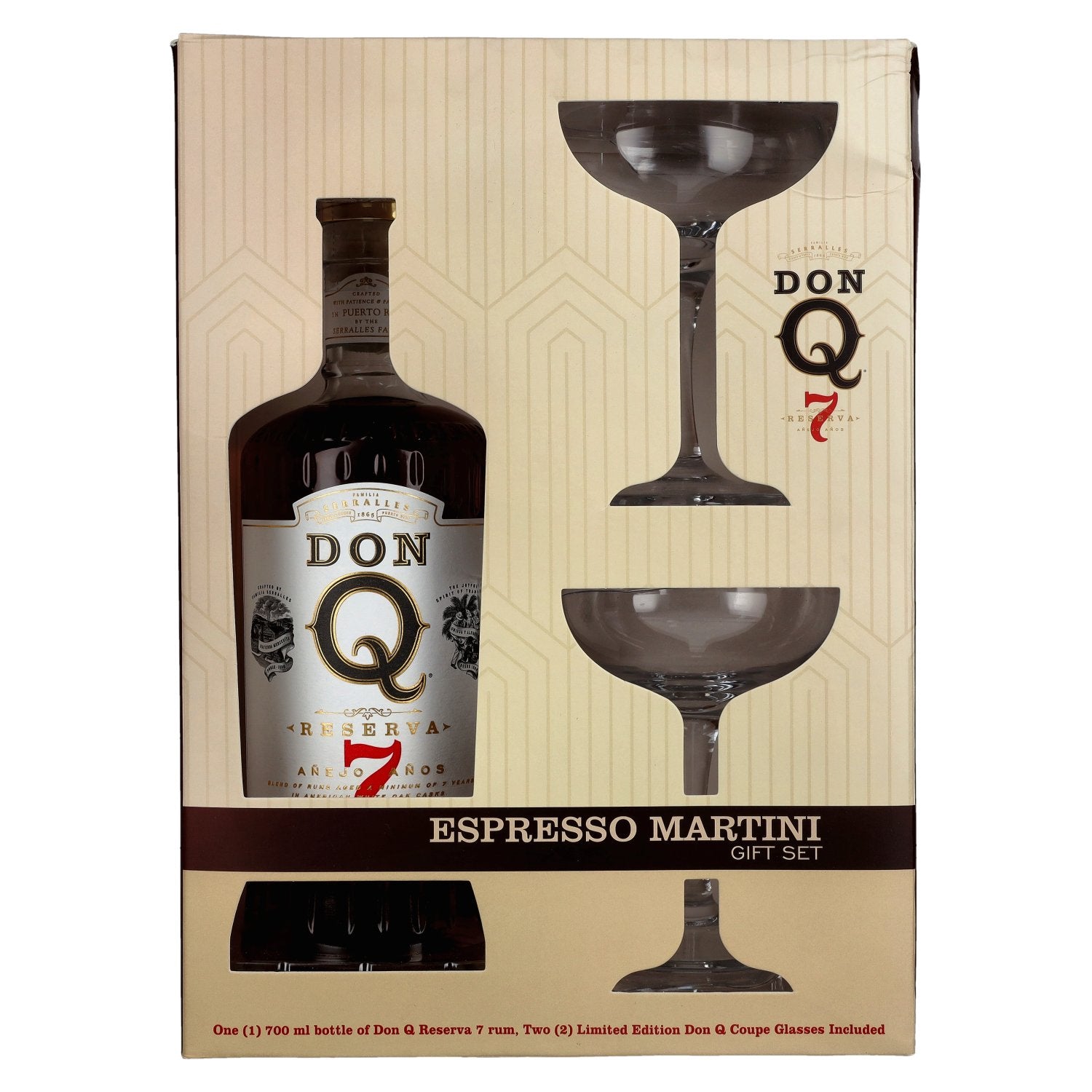 Don Q RESERVA Añejo 7 Años, rhum portoricain, 40 % vol., 0,7 l, dans un coffret cadeau avec 2 verres