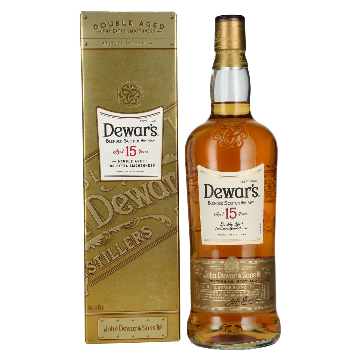 Dewar's 15 Years Old Double Aged Blended Scotch Whisky 40% Vol. 1l en boîte cadeau